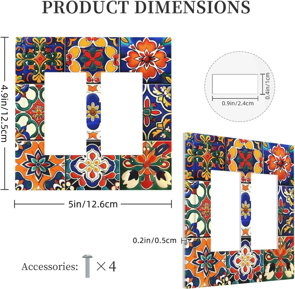 Decorative Outlet Covers Colorful Mexican Talavera Vintage Boho Floral 2 Gang Double Gfci Rocker Electrical Wall Panels Light Switch Cover Plate For Farmhouse Cabin Decor