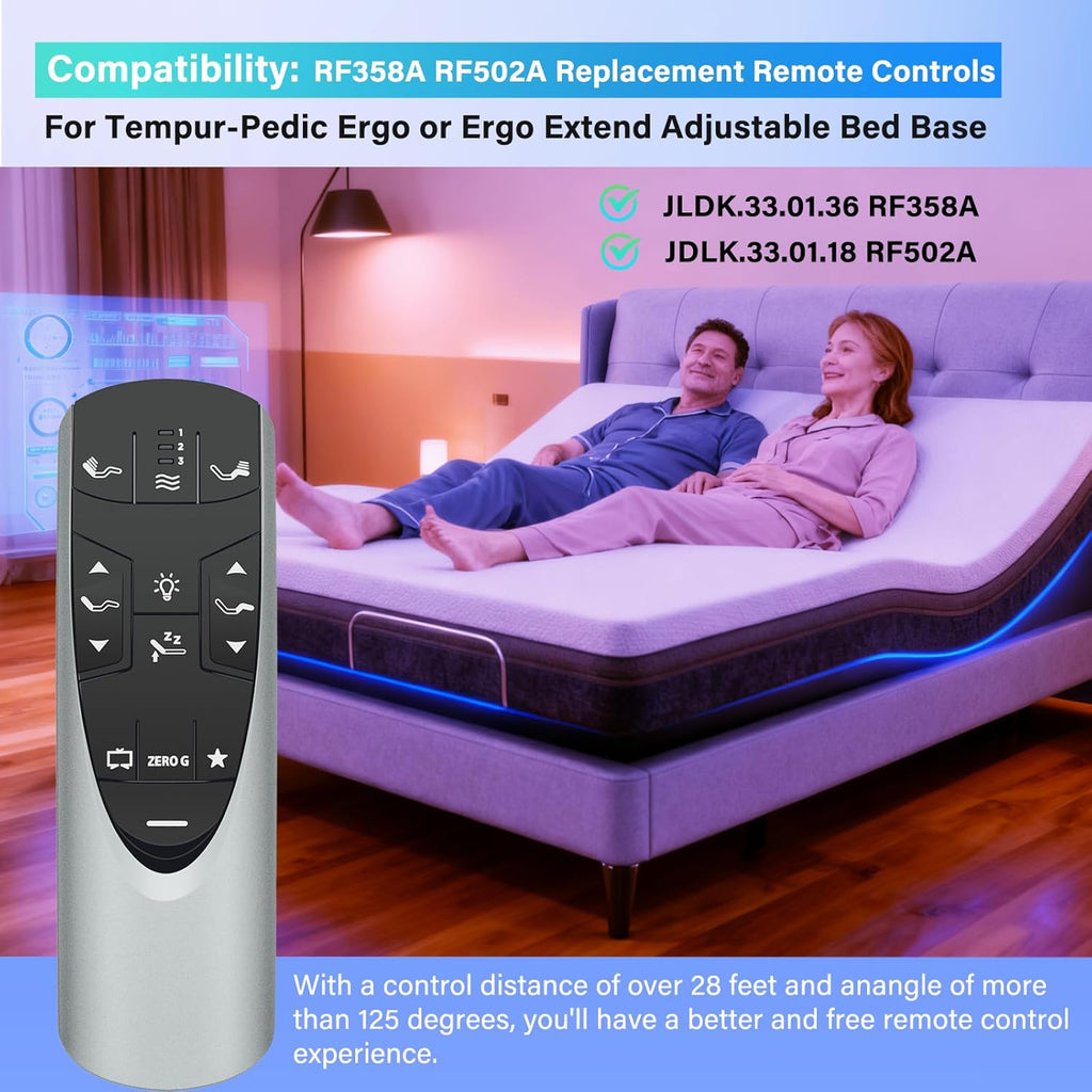 for Tempur-Pedic RF358A RF502A Remote Control for Ergo or Ergo Extend Adjustable Bed Base JDLK.33.01.18（Silver）