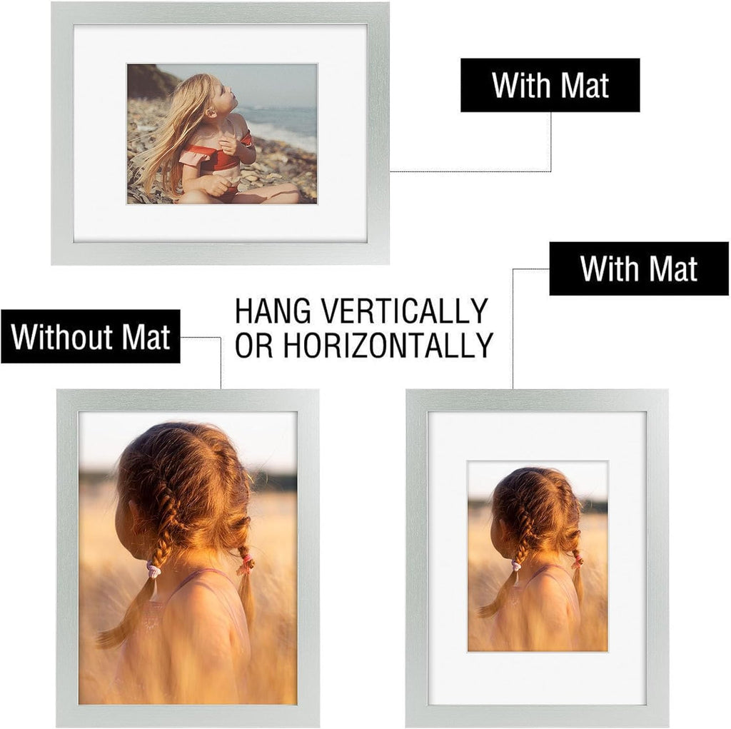 Golden State Art, 9x12 Picture Frame with Mat for 6x8 - High Definition Glass Wall Mounting Horizontal Vertical Display (Silver, 1 Pack)