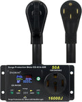 RV 50 Amp Surge Protector AC Power Meter,16000Joules 240V NEMA 14-50P LCD Dispaly KWH,Voltage Monitor with LED Display,10AWG Cable