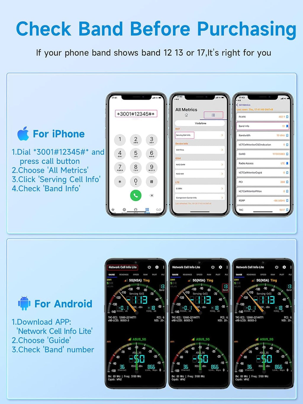 Vehicle Cell Phone Signal Booster for Car, SUV and Truck | Boosts 5G 4G LTE Data & Volte on Band 12/13/17 | Omni-Directional Roof Antenna Easy Installation | FCC Approved