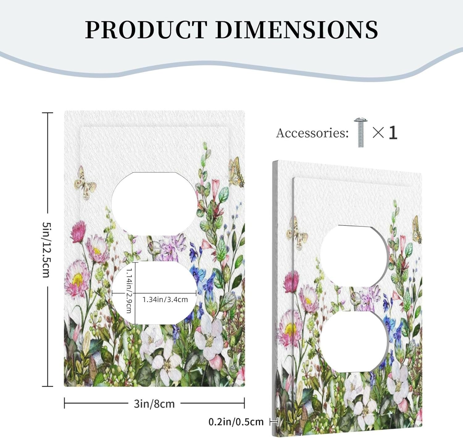Boho Colorful Wildflowers Butterfly Green Plant Leaf Single Duplex Wall Plate Covers Light Switch Cover 1 Gang Outlet Plate Decorative Switchplate Covers Faceplate for Bathroom Decor