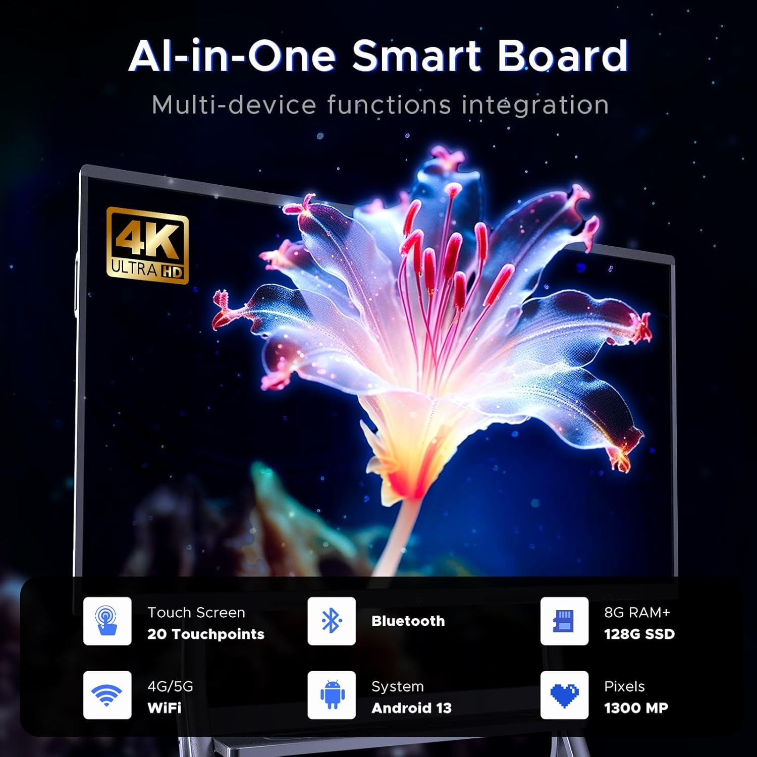 MWE 55'' Smart Board,Electronic Interactive White Board with 4K Touchscreen Display Built in UHD Camera Open App Ecosystem Digital Whiteboard for Business Office Classroom Home (Wall-Mounted,55'')