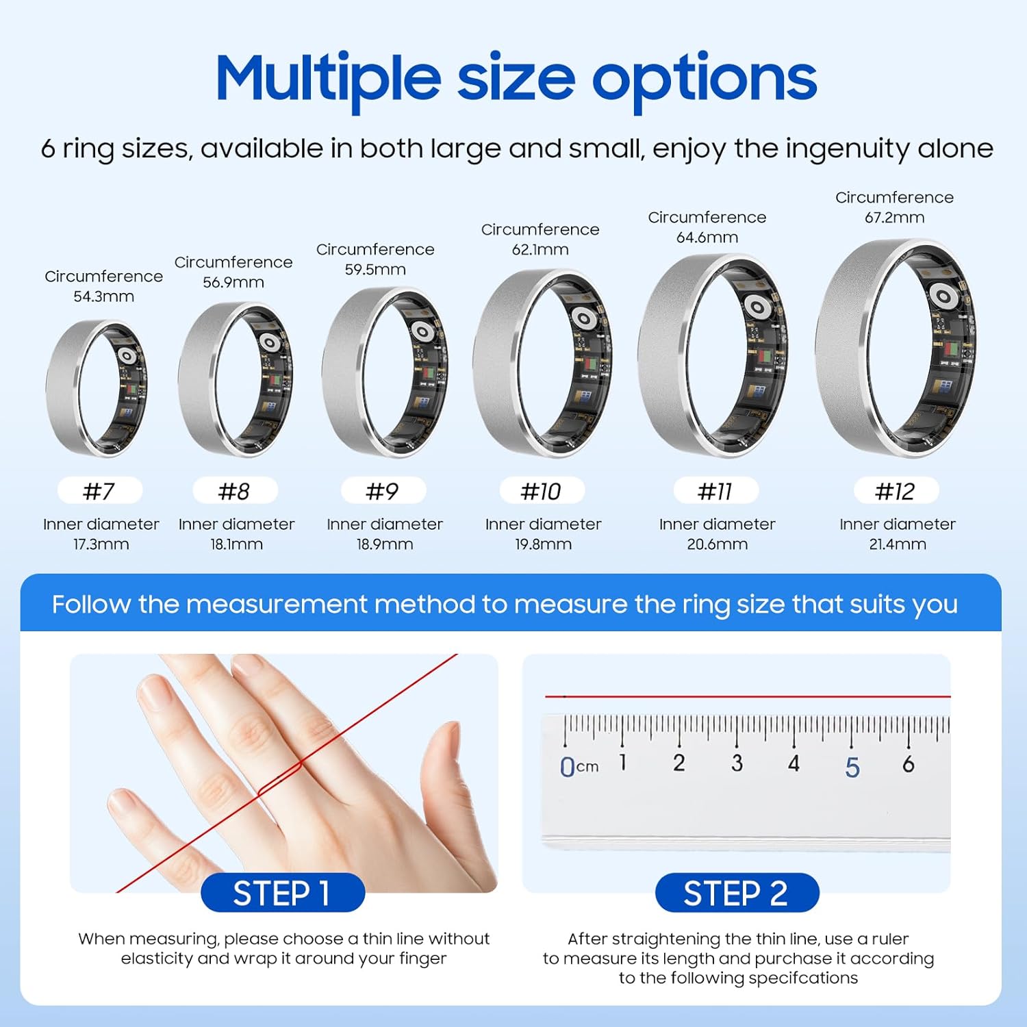 Smart Health Ring, Featuring Stress and Sleep Monitoring Functions, Compatible with iOS and Android, Waterproof Fitness Tracker for Women & Men, No Subscription Fee. (Black, 11)