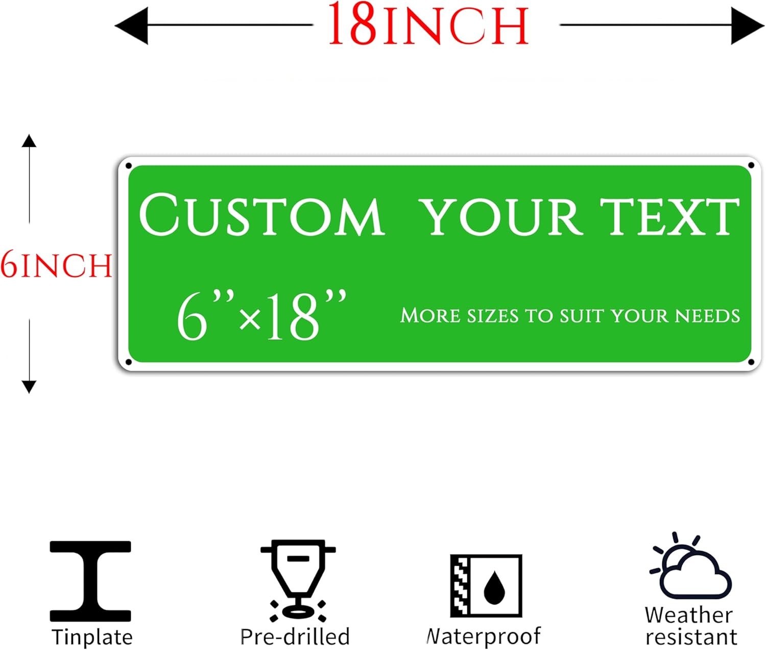 Custom Sign, street signs customized，Aluminum Weatherproof Metal Sign Multiple Sizes, Customize for Office, Business, Workplace, office, Home, Delivery Signs(6 * 18 Inch)
