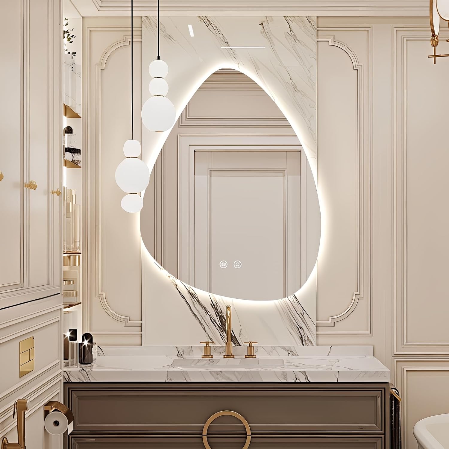 Niccy Irregular LED Bathroom Mirror, 28"x36" Asymmetrical Backlit Vanity Wall Mirrors, Frameless Lighted Mirrors for Bedroom, Living Room, Modern Smart-Mirror with Anti-Fog, Dimmable, Memory Function
