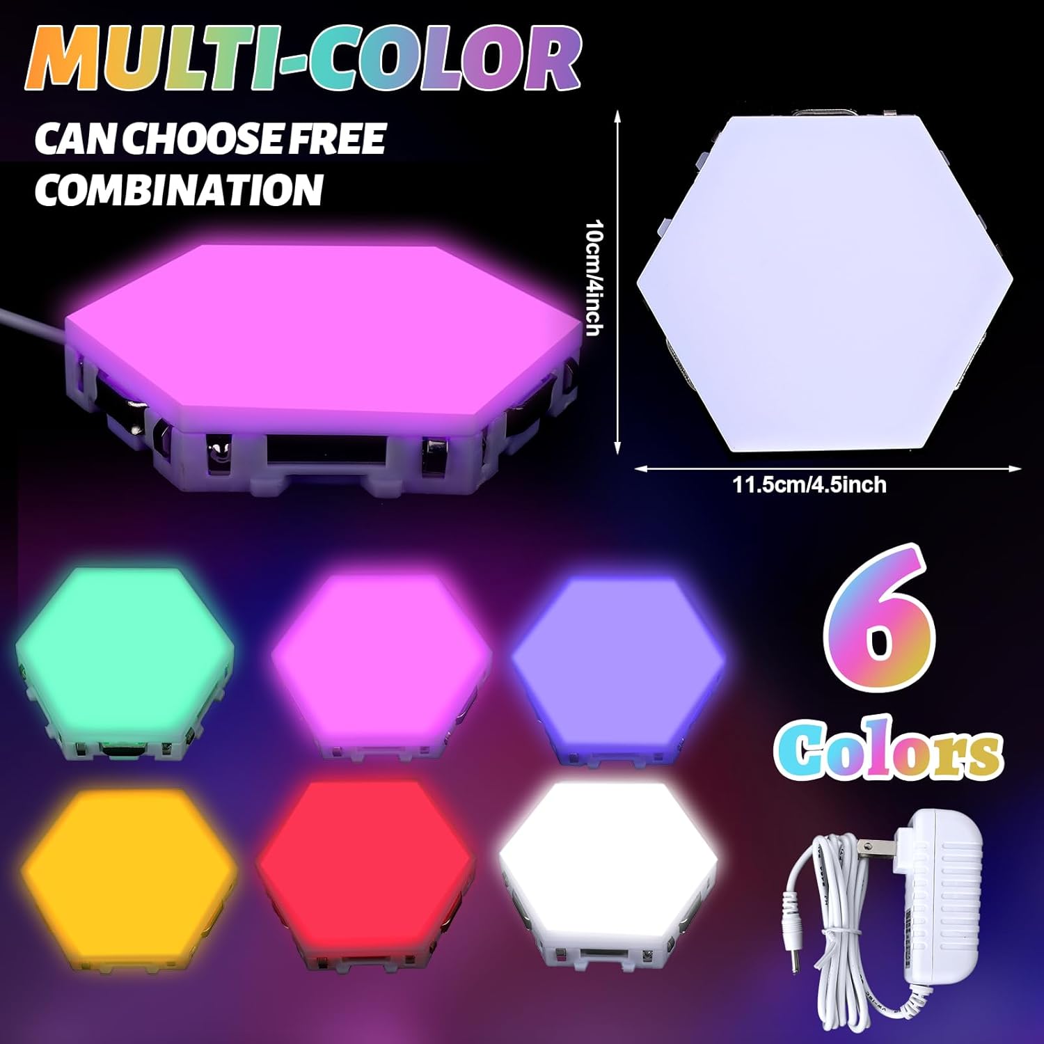 6 Pcs Hexagon Autism Lights LED Wall Panels Touch Sensitive Lights Visual Stimulation for Home Living Room Kids Bedroom Decor Autism Gift Adults