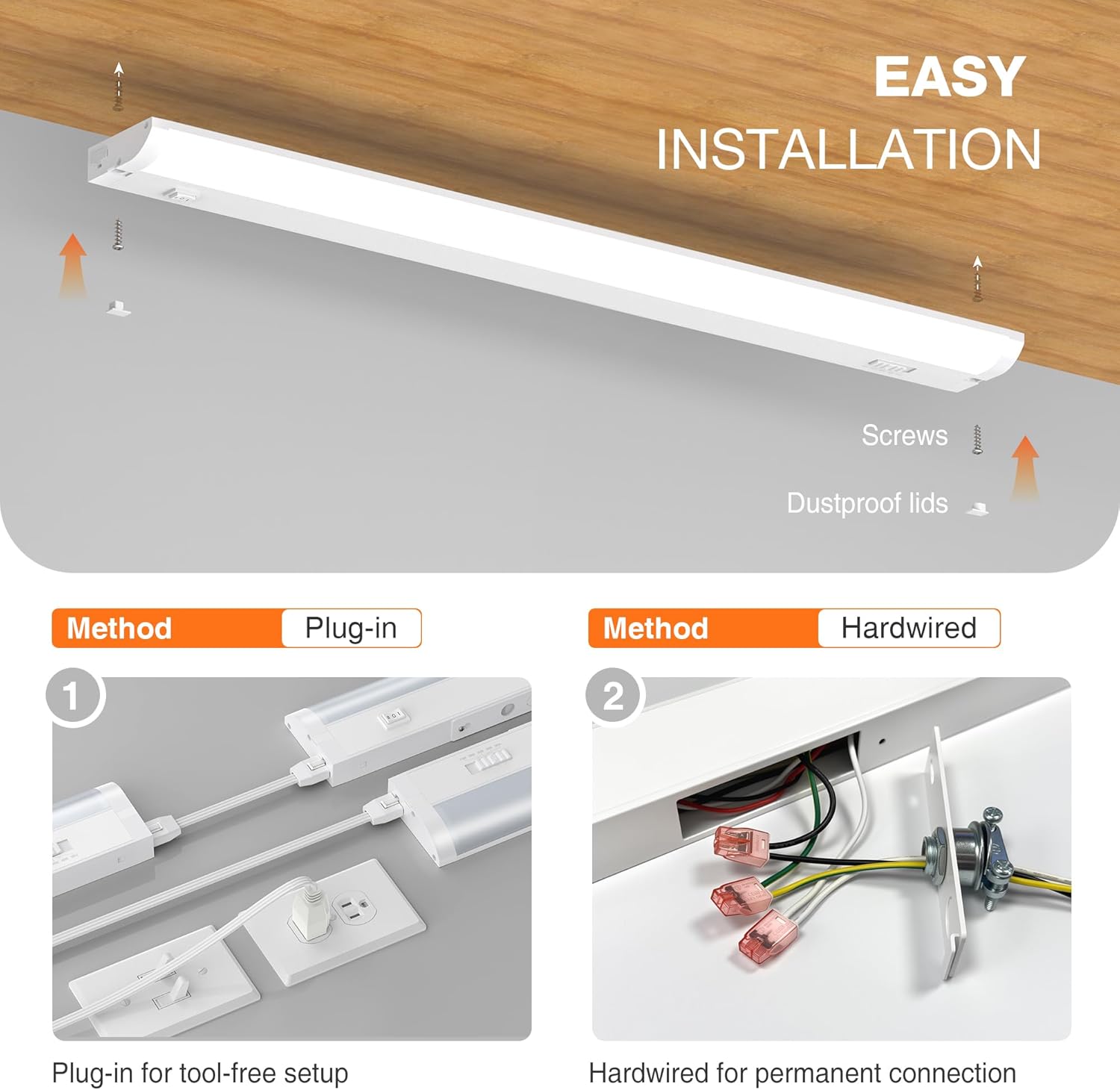 24inch Linkable Under Cabinet Lighting Hardwired Plug-in, Wired led Under Cabinet Lights with 5 CCT (2700/3000/3500/4000/5000) & Dimmable, Under Counter Lights for Kitchen, 15W, 1500LM, 2 Pack