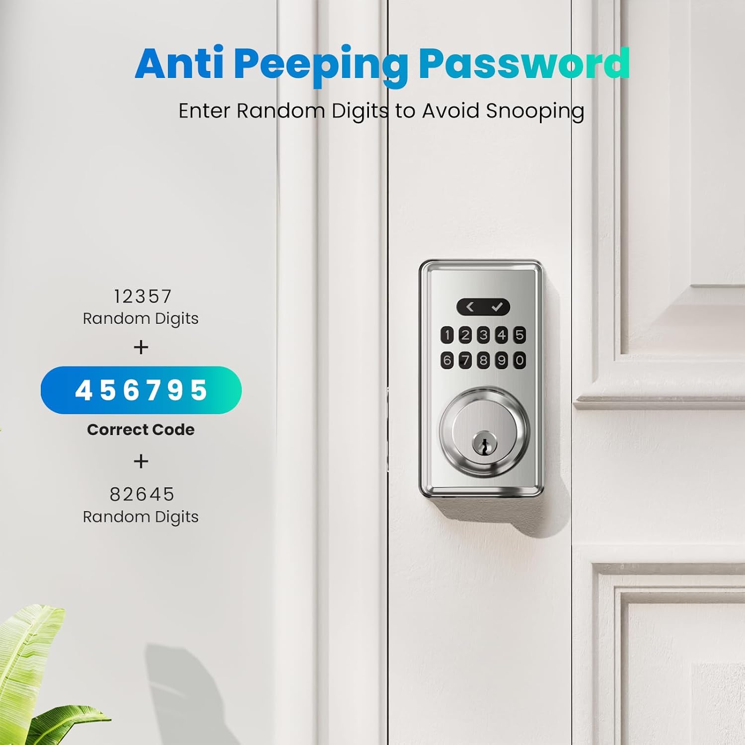 Keyless Entry Door Lock, Electronic Keypad Deadbolt for Front Door, Smart Locks with 6 Digital Code, Auto Lock, Anti-Peeking Password, Easy Installation, Silver