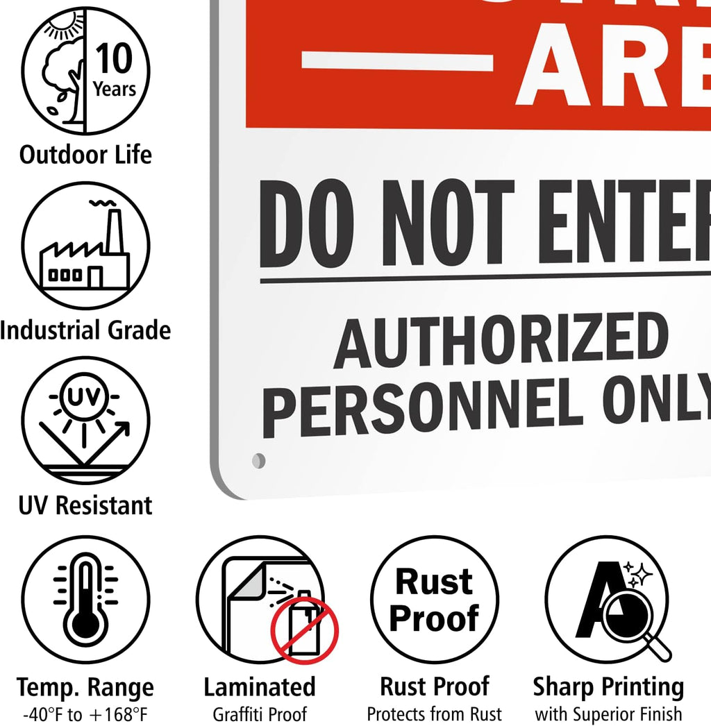 SmartSign 12 x 18 inch “Restricted Area - Do Not Enter, Authorized Personnel Only” Metal Sign with Symbol, 63 mil Laminated Rustproof Aluminum, Red, White and Black, Made in USA