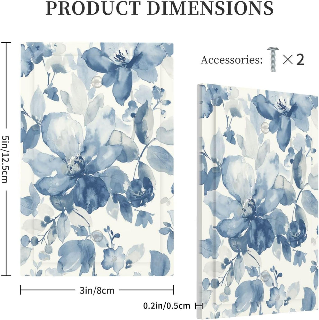 Light Switch Cover Plate Blue Watercolor Floral 1 Gang No Device Blank Electrical Wall Plates Faceplate Decorative Switch Plate for Bedroom Bathroom Decor
