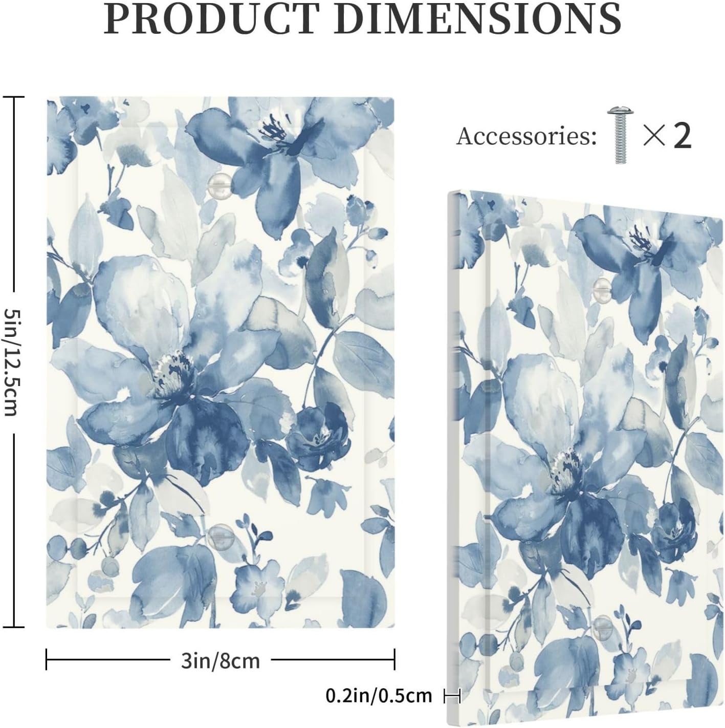 Light Switch Cover Plate Blue Watercolor Floral 1 Gang No Device Blank Electrical Wall Plates Faceplate Decorative Switch Plate for Bedroom Bathroom Decor