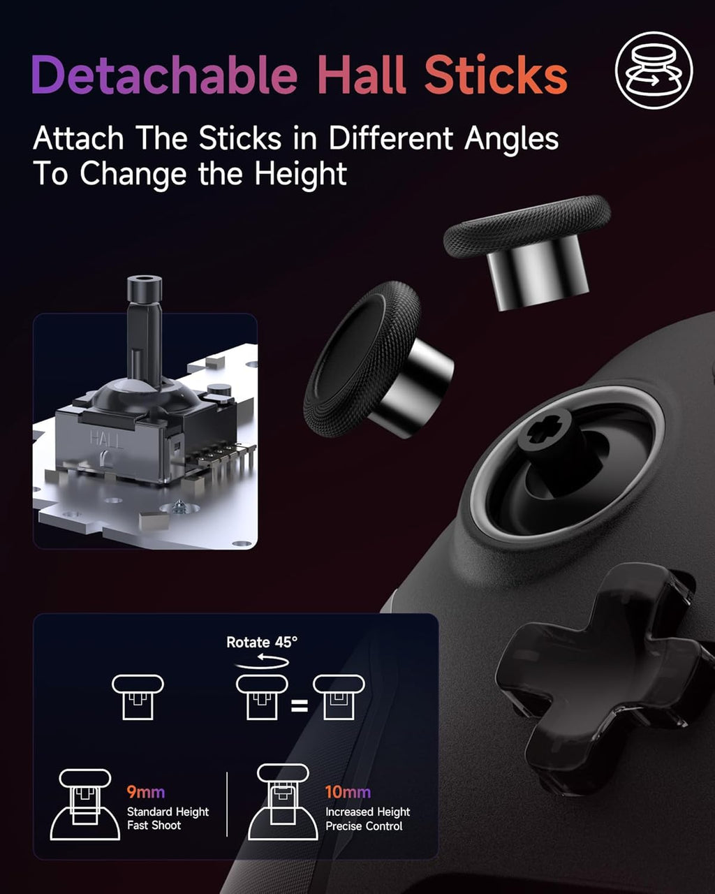 EasySMX X20 Wireless Gaming Controller with RGB Backlit, 2-Stage Hall Effect Sticks, 1000Hz Polling Rate, 6-Axis Gyro on Multi-Platform, Mech Buttons- Compatible with PC/Switch/Steam/Android