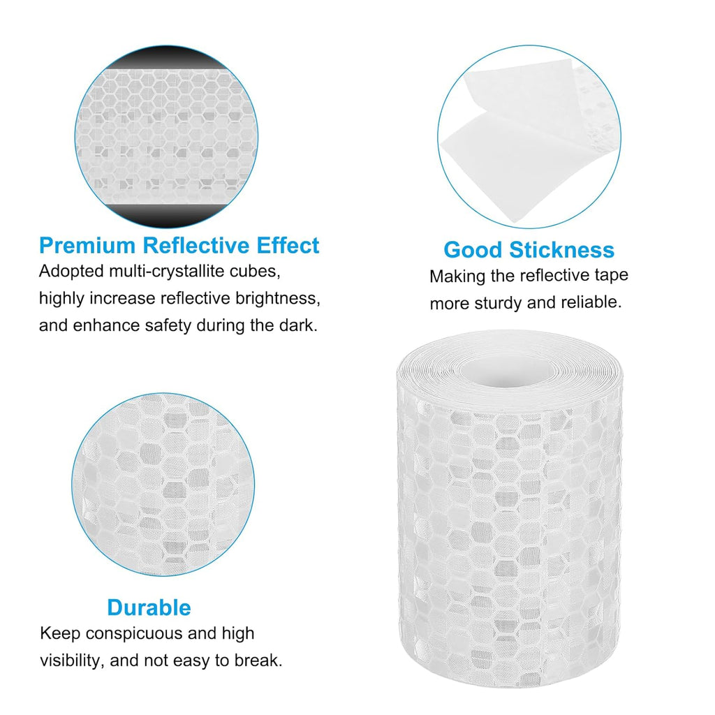 PATIKIL 2 Inch x 10 ft Reflective Tape, 1 Roll Waterproof Self Adhesive High Visibility Caution Warning Safety Tape Reflector with Scraper for Trucks Trailers Cars, White