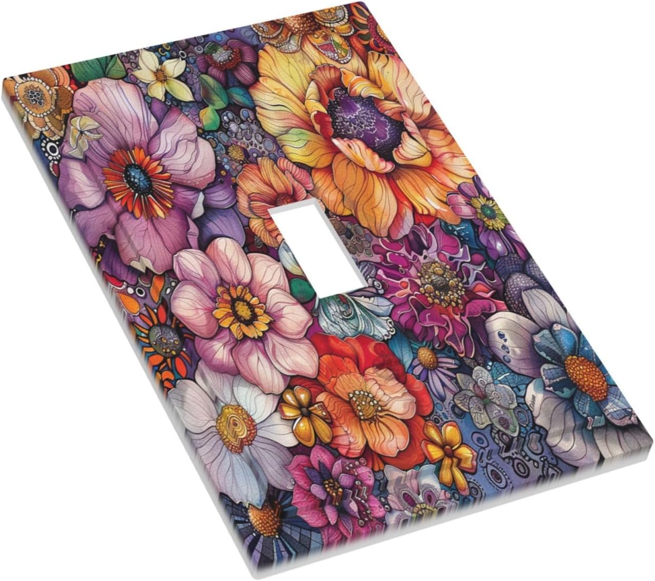 Decorative Light Switch Cover Colorful Bohemian Flowers Vintage Boho Floral 1 Gang Single Toggle Device Electrical Faceplate Switchplates Decorator Outlet Wall Plate for Bed Room Decor