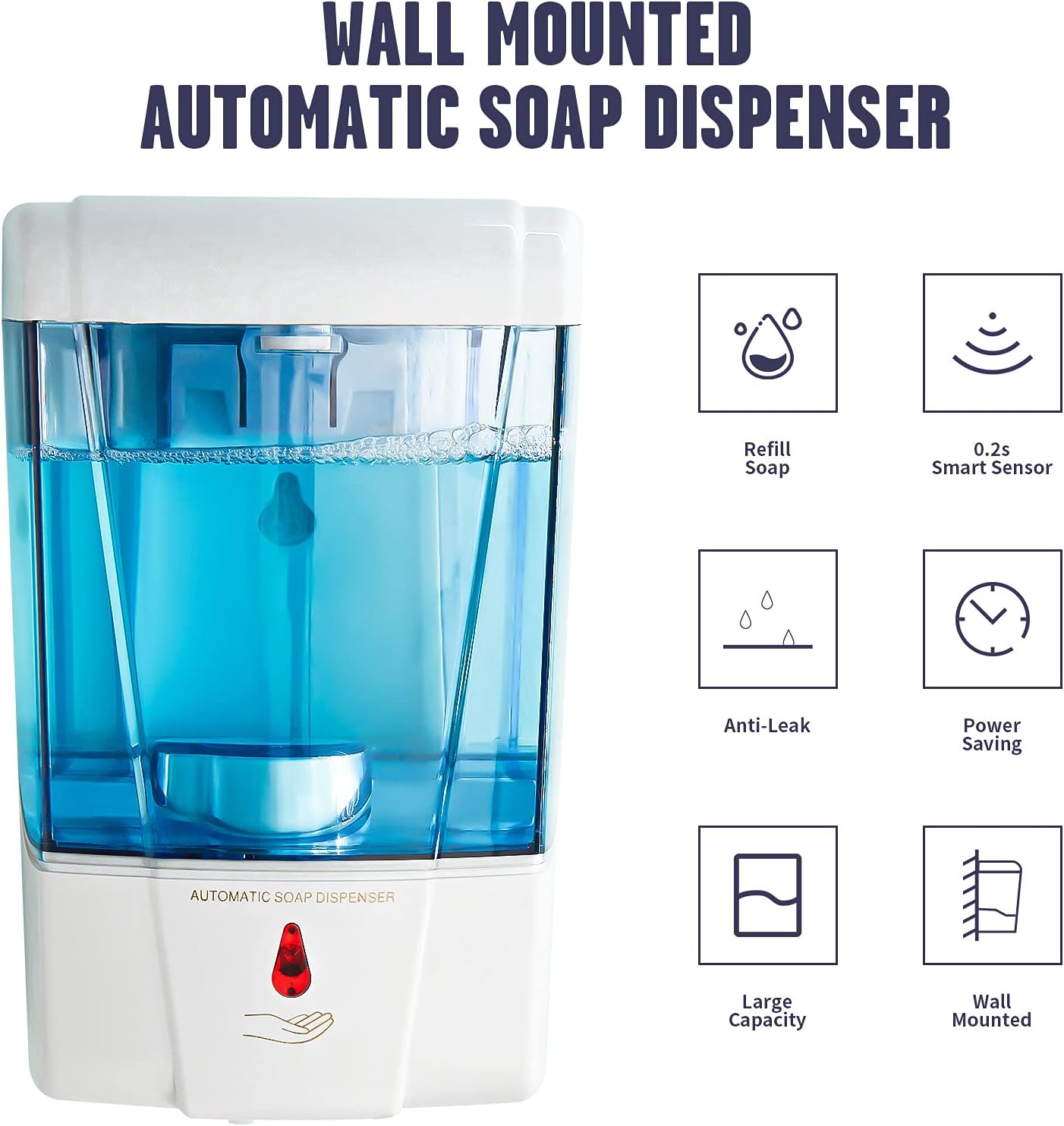 Soap Dispenser Wall Mount, Automatic Hand Sanitizer Dispenser 600ml Gel n Liquid Touchless Commercial Wall Soap Dispenser for Bathroom,White-600ml