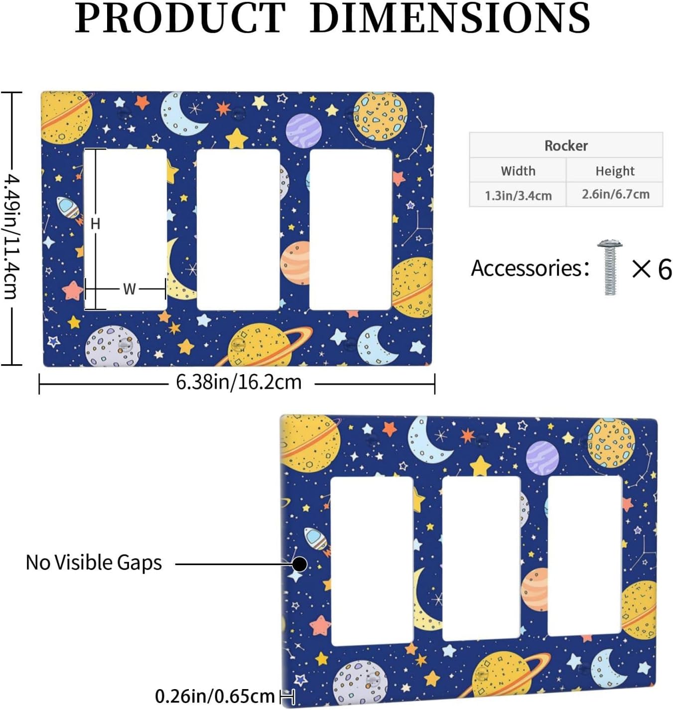 Stars Starry Night Sun Moon Planet Constellations Light Switch Covers 3 Gang Rocker Decorative Triple Outlet Wall Plate Cover Electrical GFCI Switchplate for Bedroom Bathroom Decor