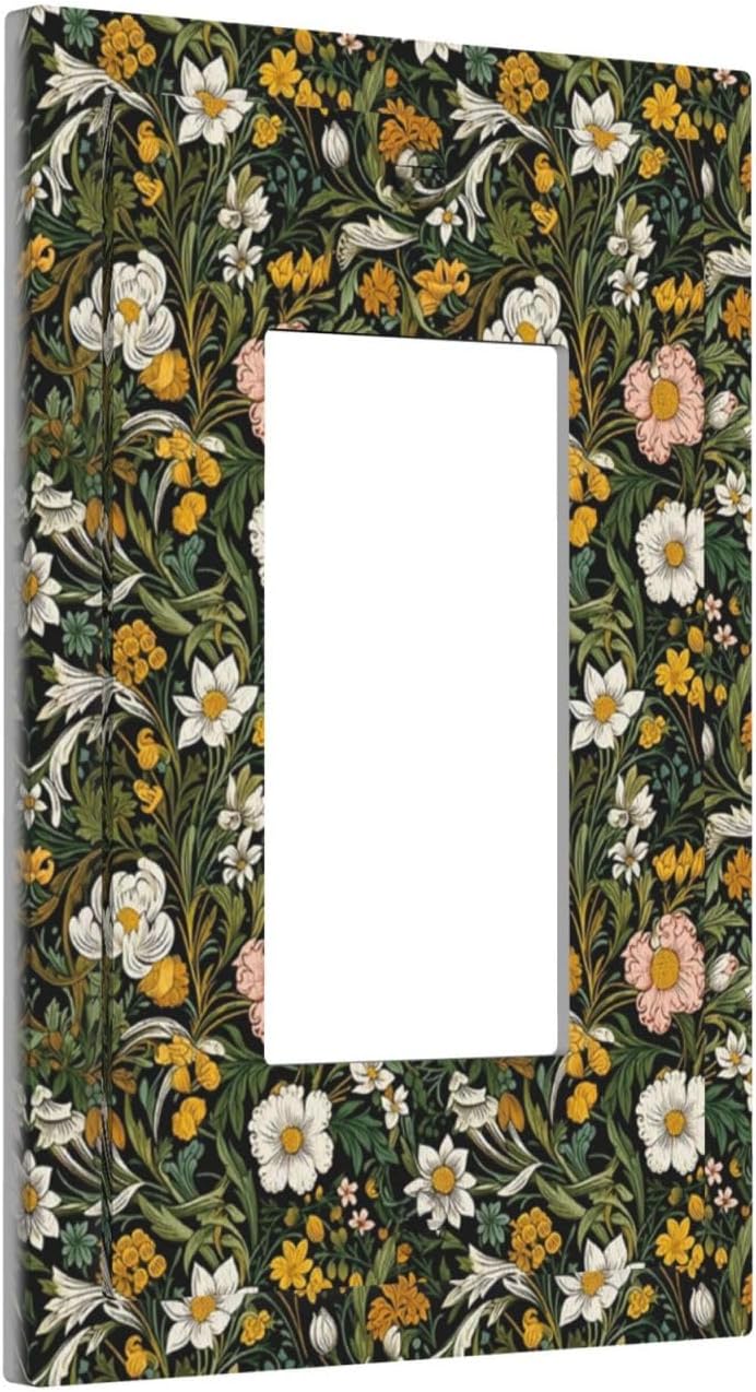 Decorative Outlet Covers Rustic Green Leaf White Daisy Yellow Floral 1 Gang Rocker Light Switch Cover Plate Single Decora Light Switch Covers Wall Plate Faceplate for Bedroom Home Decor