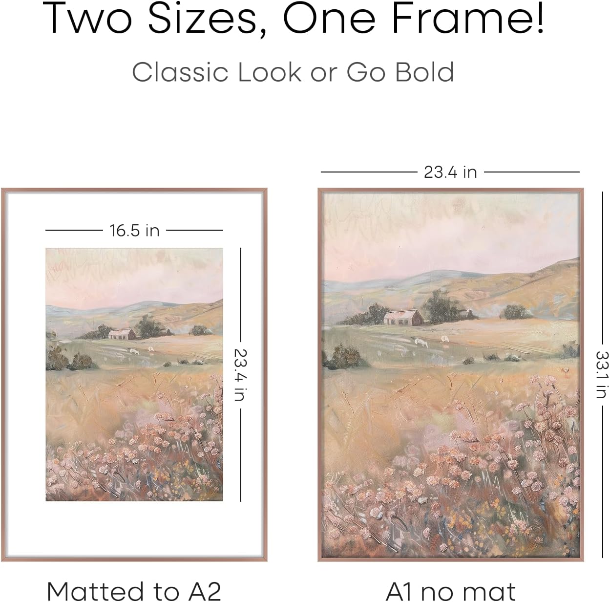 Homeforia A1 Poster Frame Mocha, High End Metal 23.4 x 33.1 inch Large Picture Frames with Mat 16.5 by 23.4 for Photo, A1 Size Frames Matted to A2 Print, 23.4x33.1 Thin Frame, Tempered Glass, Set of 1