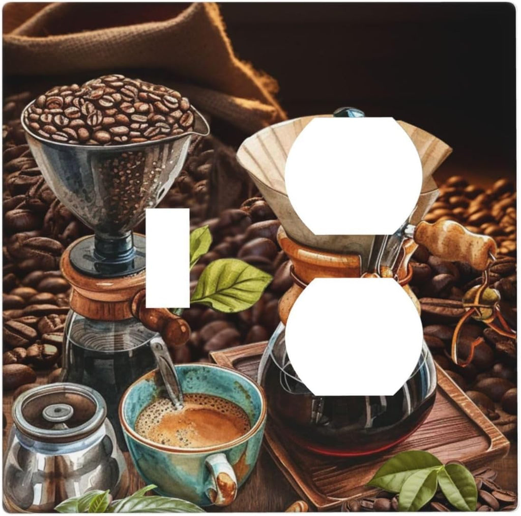Decorative Outlet Covers Retro Coffee Maker Beans Cup 2 Gang Wall Plate Cover Single Toggle Duplex Combo Two Switch Light Switch Cover Plate Jumbo Dual GFCI Faceplate