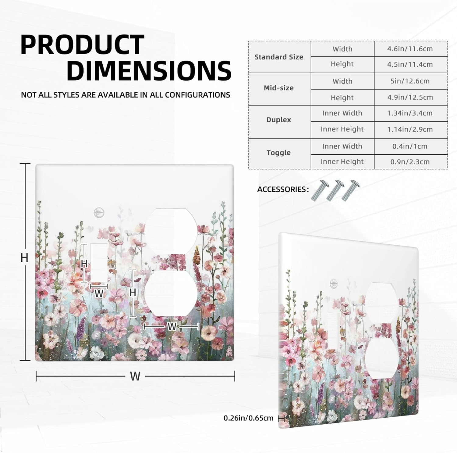 Colorful Flowers Pink Floral Watercolor Plant Wallplates 1 Toggle 1 Duplex Switch Plate Electrical GFCI Faceplate Decorative Light Switch Covers for Bed Room Living Room Decor
