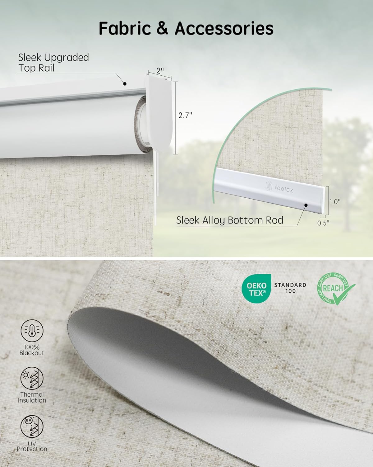 Yoolax Motorized Roller Shades, Blackout, Smart, Energy Efficient, Linen Beige, 59"W x 72"H, Compatible with Alexa