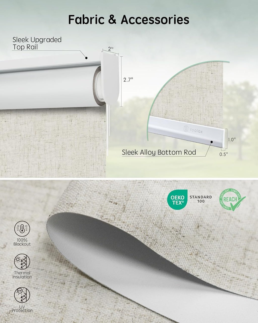 Yoolax Motorized Roller Shades, Blackout Smart Blinds for Windows, Compatible with Alexa, Electric Blinds (Linen Beige, 45" W x 72" H)