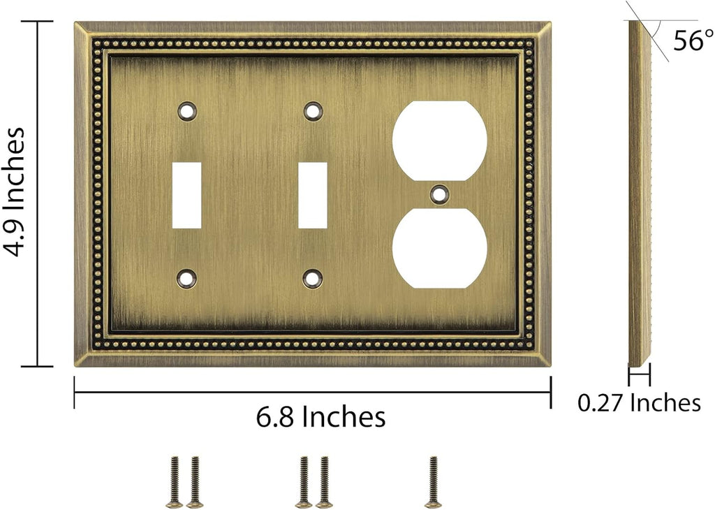Henne Bery Sunken Pearls Heavy Duty Decorative Wall Plate Switch Plate Outlet Cover (Double Toggle/Single Duplex, Antique Brass)