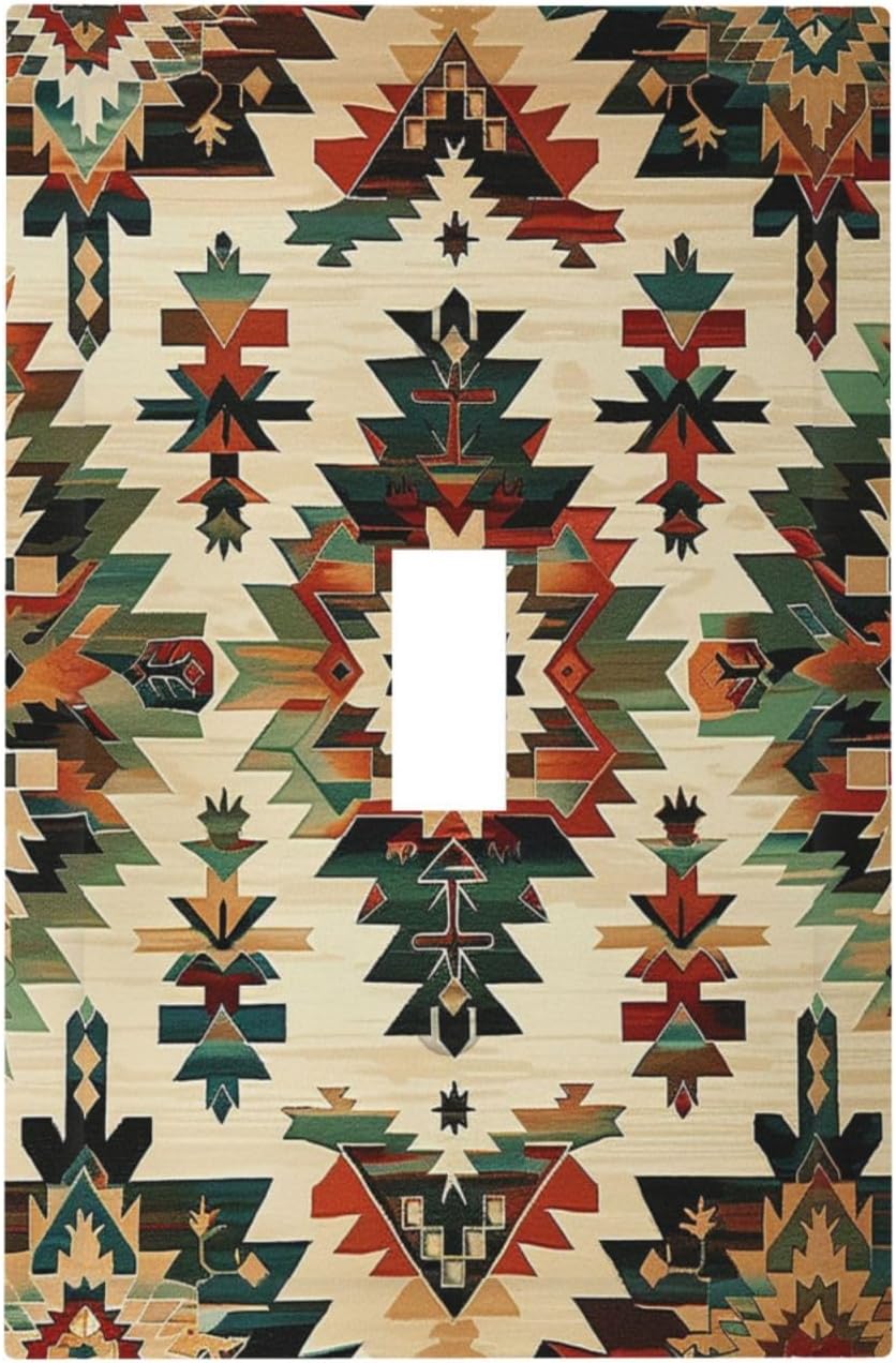 Decorative Light Switch Cover Southwest Rustic American Indian Aztec Boho 1 Gang Single Toggle Device Electrical Faceplate Switchplates Decorator Outlet Wall Plate for Bed Room Decor