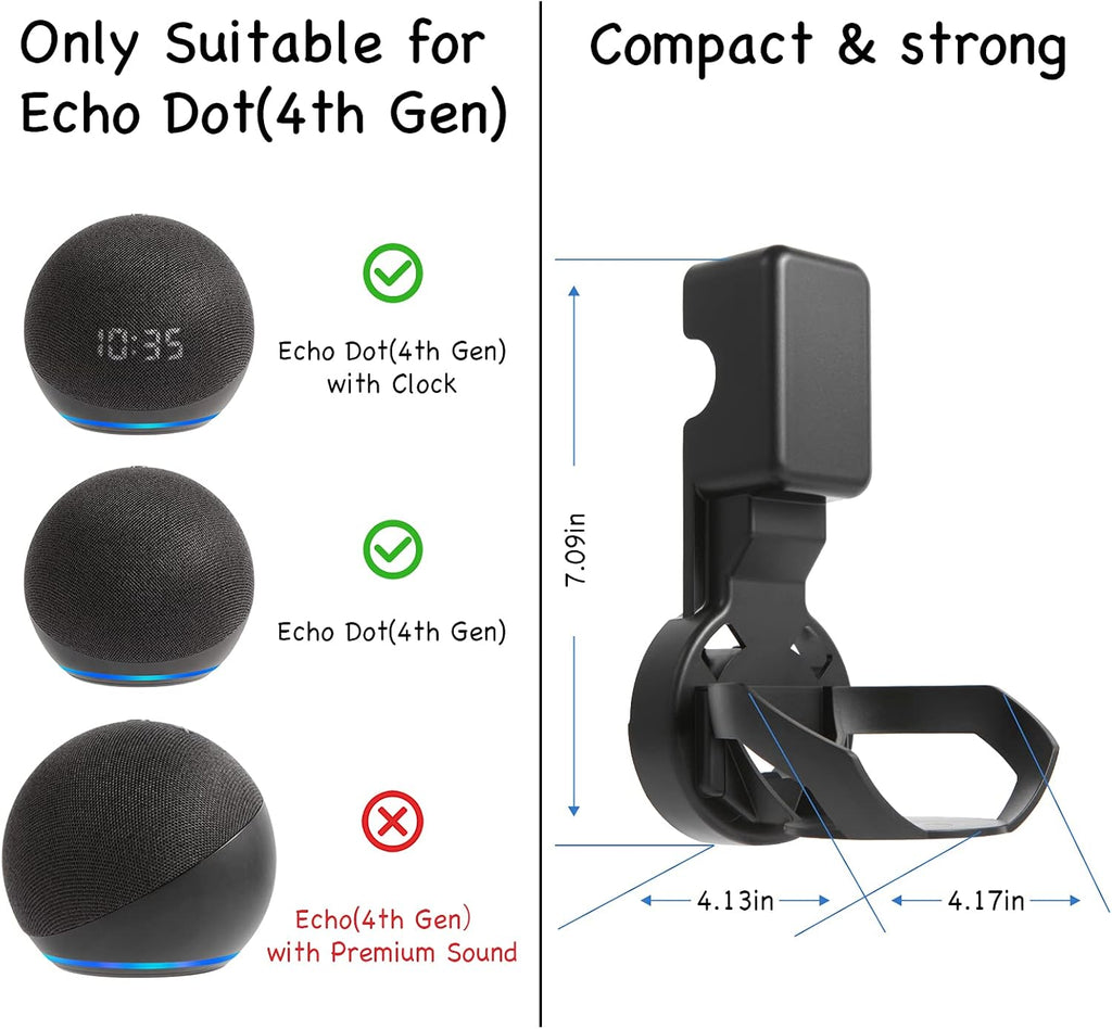 Wall Mount Holder for Dot 4th/5th Generation, Outlet Hanger for Dot 45h/5th Gen, Smart Speaker Stand, Space-Saving Accessories, Built-in Cable Management Shelf(2 Pack,Black)