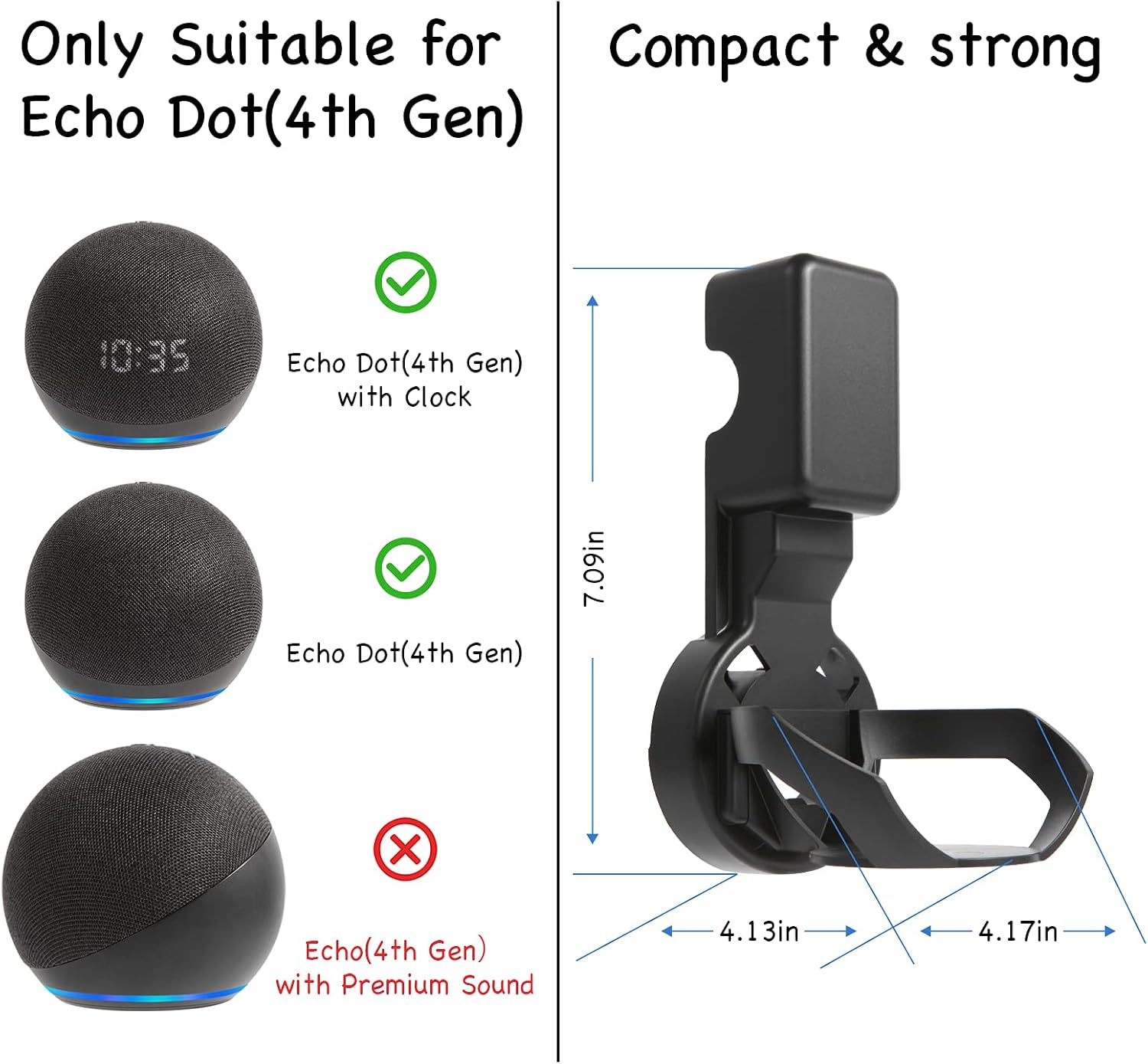 Wall Mount Holder for Dot 4th/5th Generation, Outlet Hanger for Dot 45h/5th Gen, Smart Speaker Stand, Space-Saving Accessories, Built-in Cable Management Shelf(2 Pack,Black)