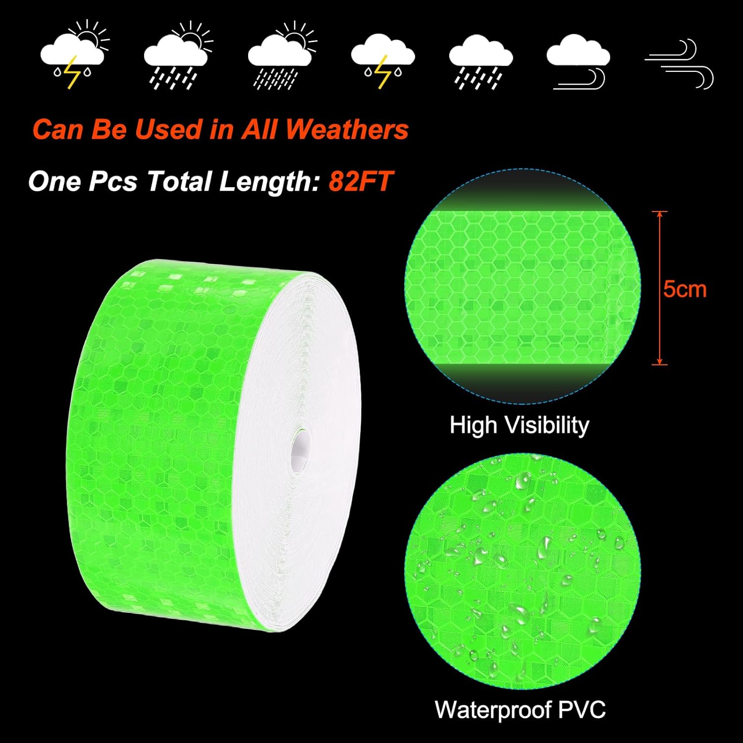 PATIKIL 2 Inch x 82 ft Reflective Tape, 1 Roll Waterproof Self Adhesive High Visibility Caution Warning Safety Tape Reflector with Scraper for Trucks Trailers Cars, Green
