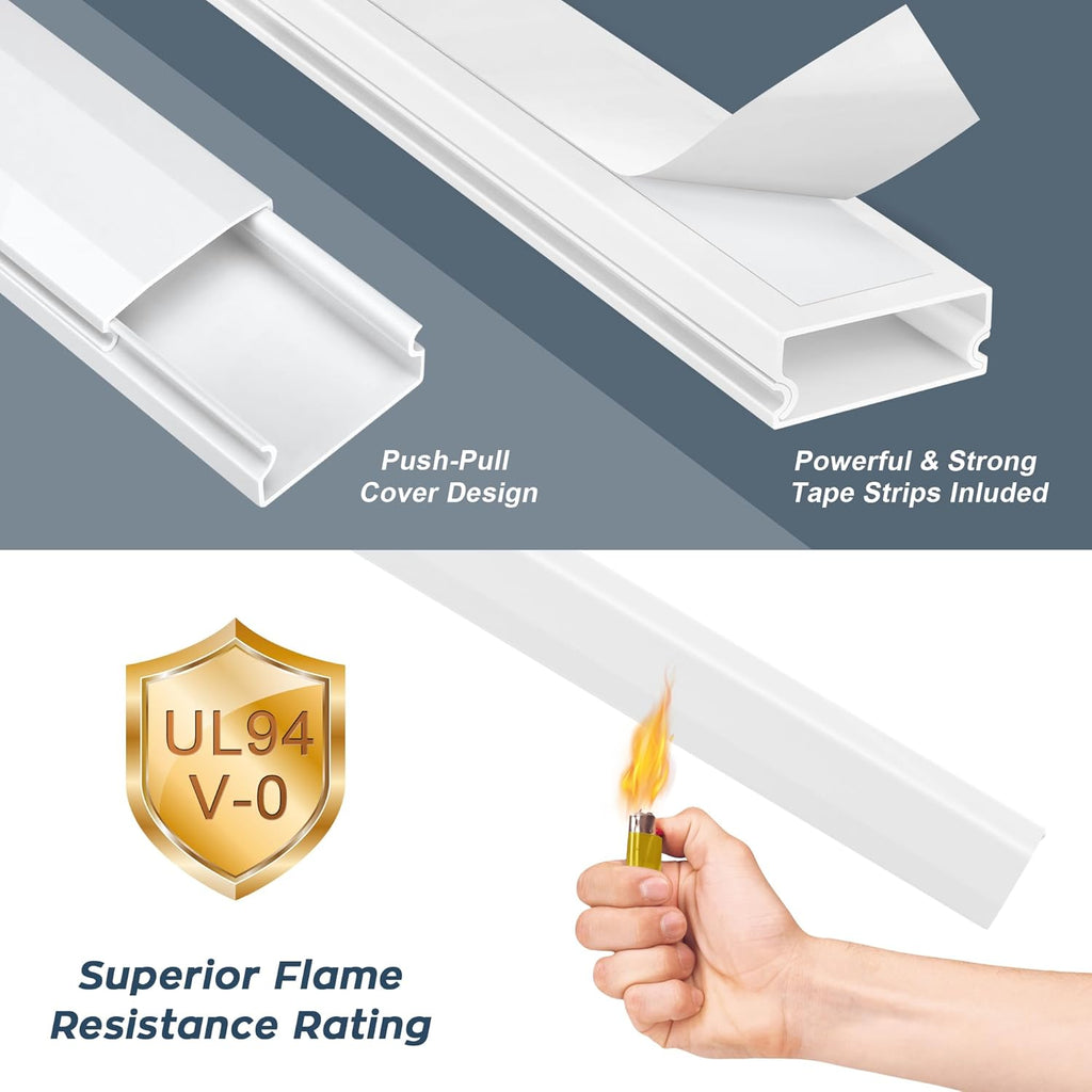 62.8in TV Cable Hider - Cord Hider Cable Management Wall, Cable Raceway Grey Wire Hider, Paintable Cable Concealer for Wall Mounted TV, Wall Wire Covers for Cords, 4* L15.7in *W1.2in *H0.59in