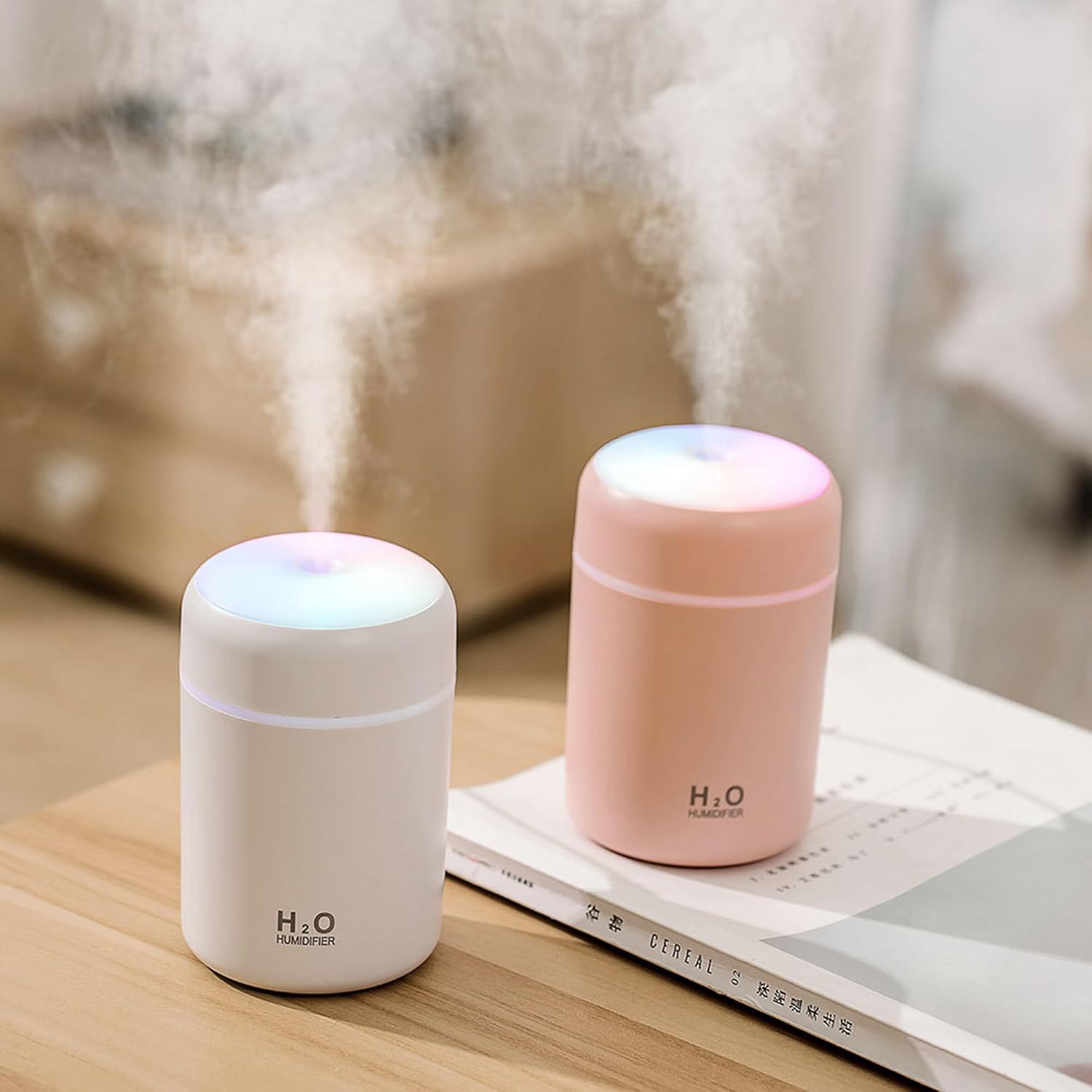 Portable Mini Humidifier, Colorful, Cool Mist, USB Powered. Perfect for Bedroom, Office & Car (300ml, Gray)