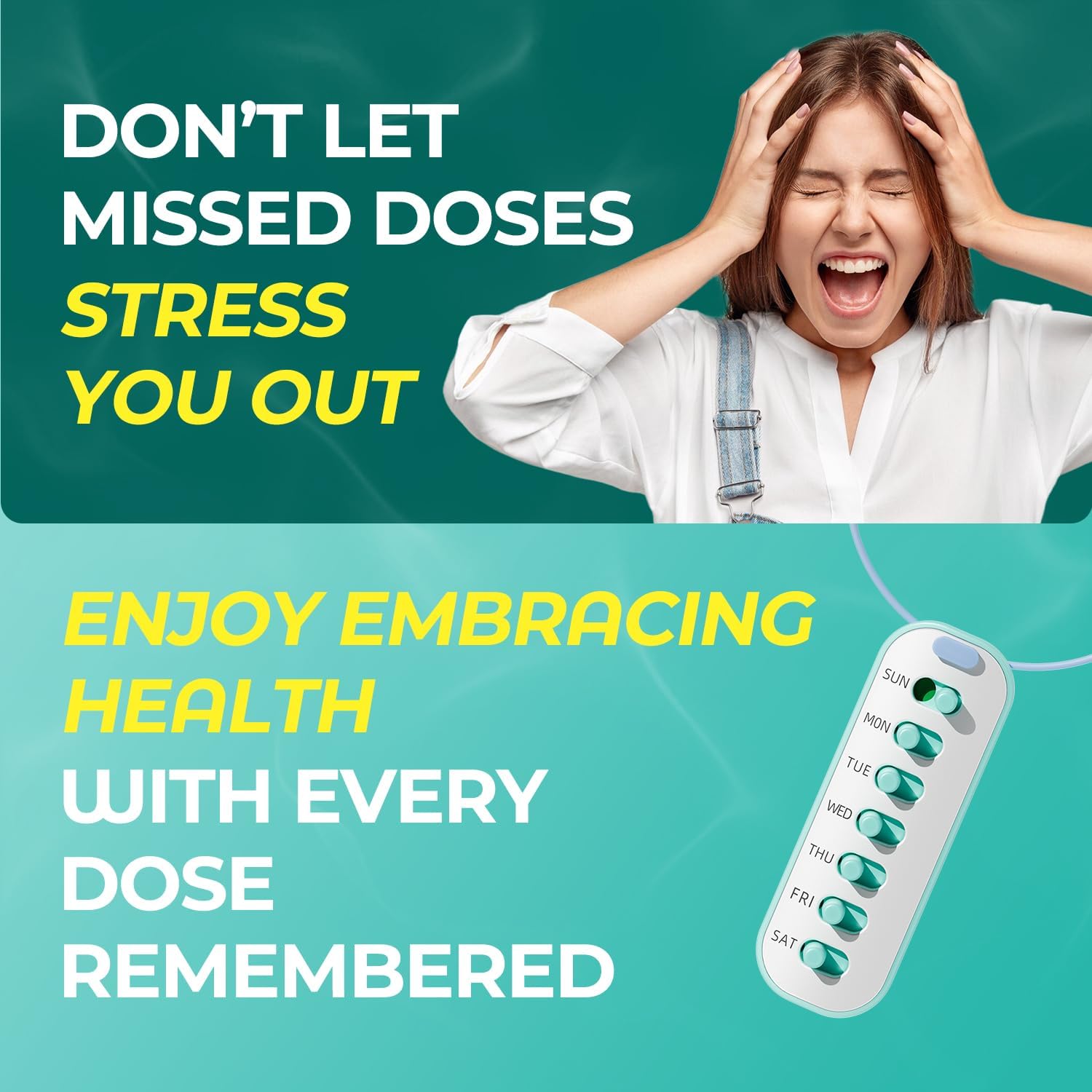 Odaro 4 Pack Pill Reminder, Lanyad or Sticker Pill Tracker, Work with Most Bottles, Reusable Medication Tracker Replacement of Vitamin Weekly (7 Day) Medicine Organizer