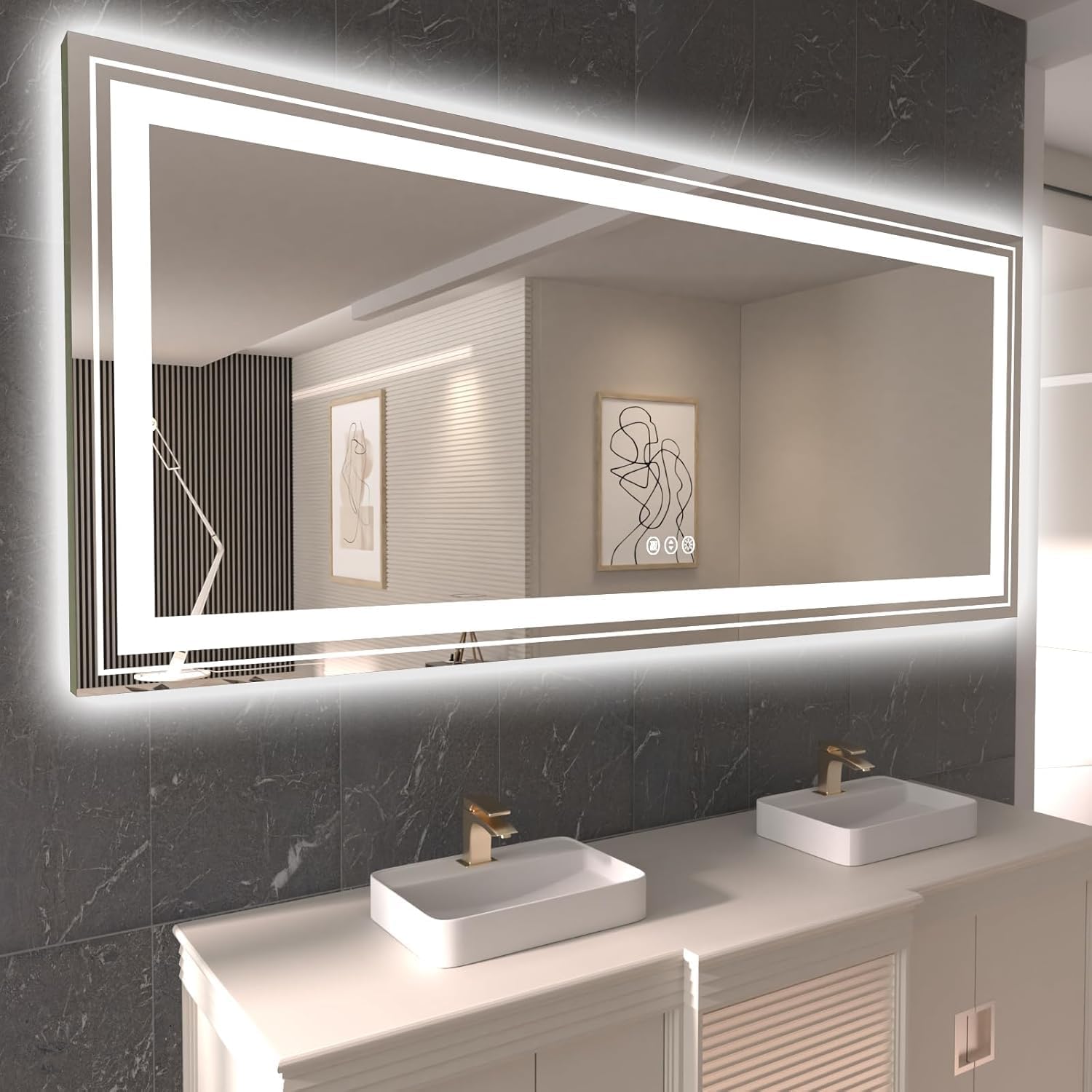 LED Bathroom Mirror, 84"X32" with Front and Backlit, Anti-Fog, Large Bathroom Vanity Mirror for Wall, Memory Function, Stepless Dimmable, Tempered Glass (Horizontal/Vertical)