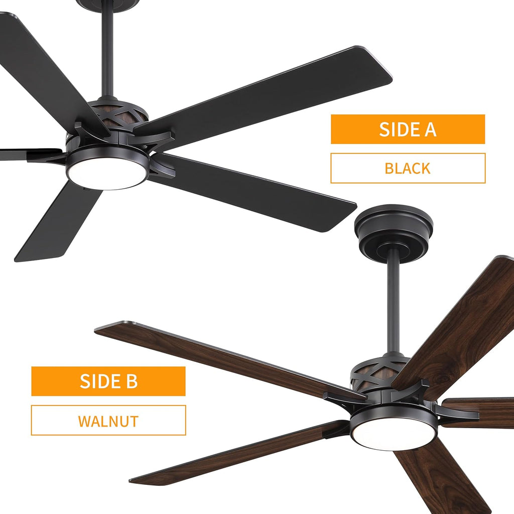 WINGBO 52" Smart Ceiling Fan with Lights, Black/Walnut Blades, 6 Speeds Reversible DC Motor, Works with Alexa and Google Assistant, 3CCT Dimmable LED Ceiling Fan for Bedroom Living Room, Black Finish