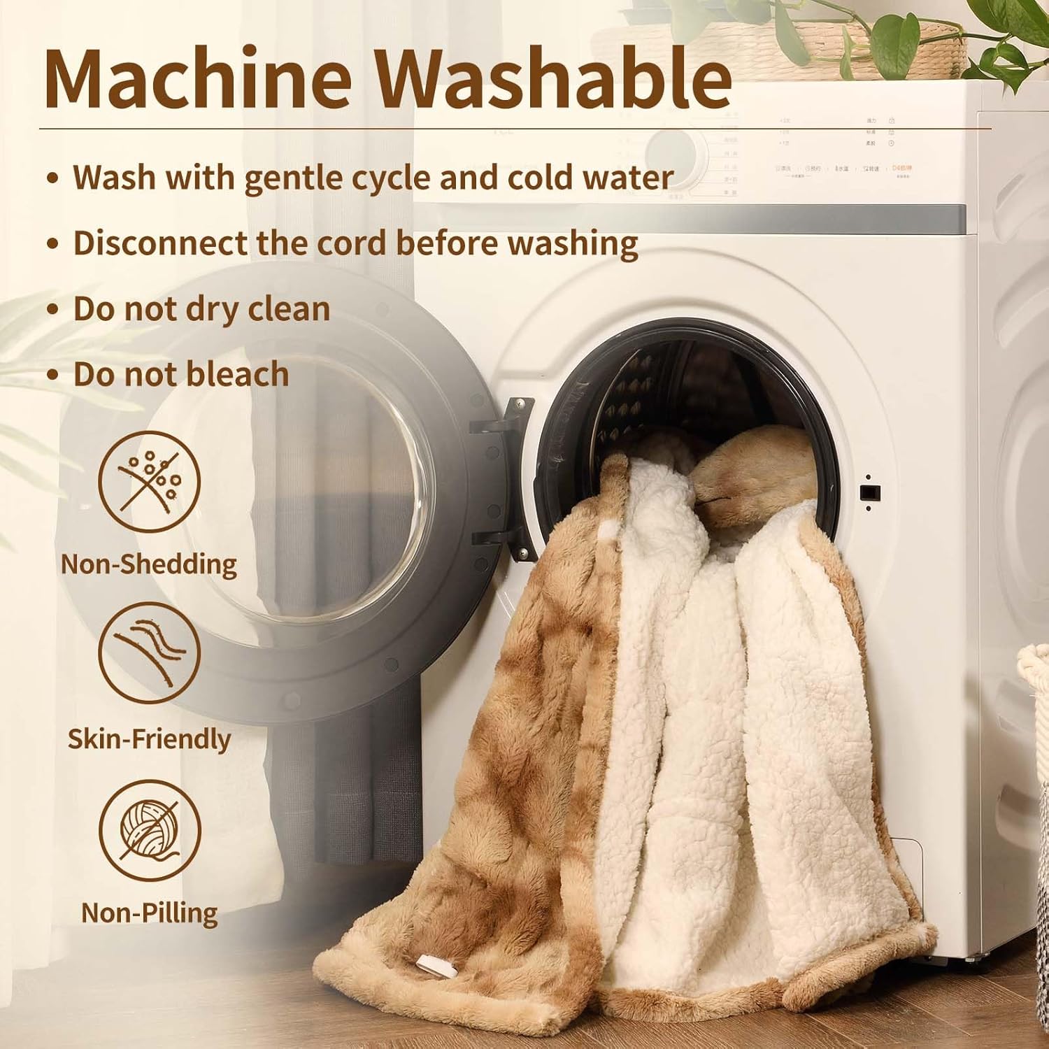 Bearhug Electric Blanket Twin Size 62" x 84", Faux Fur & Sherpa Heated Blanket, 10 Heating Levels & 1-12H Auto Off, Champagne, Over-Heat Protect, ETL Certification, Machine Washable
