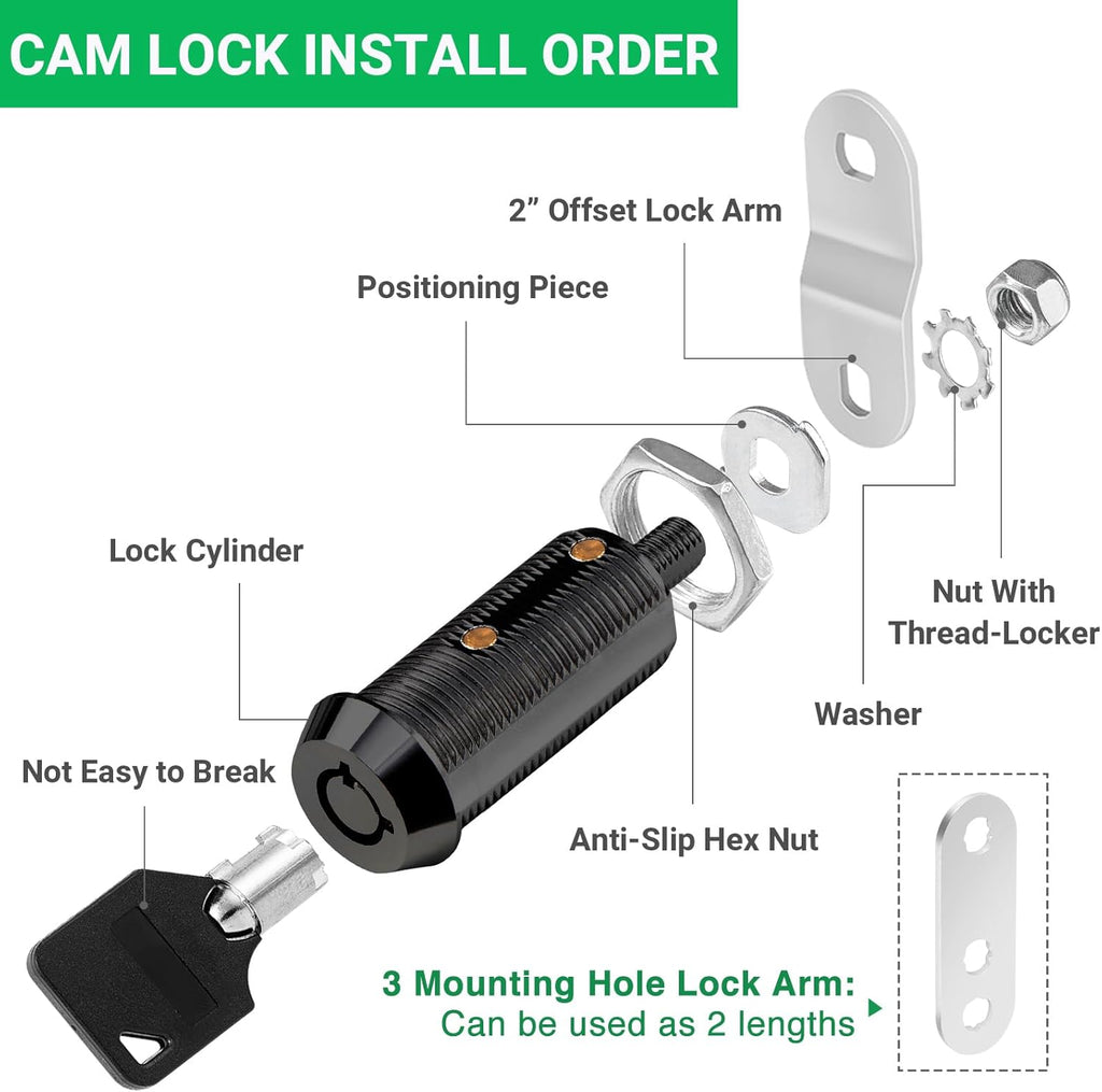 2 Pack Black Cabinet Lock with Keys, 1-1/2" RV Storage Locks Keyed Alike, RV Locks for Storage Door, Camper Toolbox RV Cam Locks with Manual (Black -2 Pack, 1-1/2 Inch)