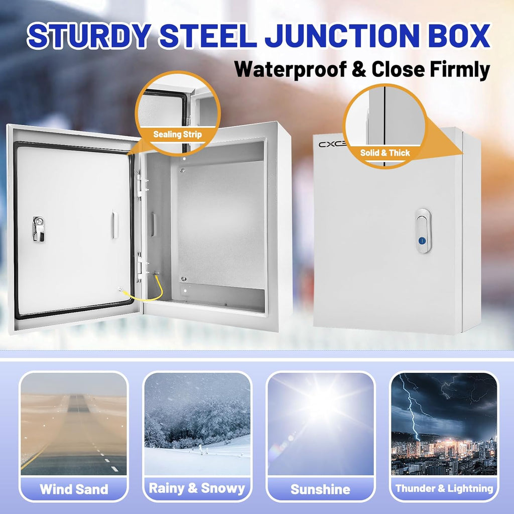 Outdoor Electrical Box 20 x 16 x 6''D NEMA 4X Enclosure Steel Box, Waterproof & Dustproof Outdoor/Indoor Lockable Electrical Junction Box, with Mounting Plate