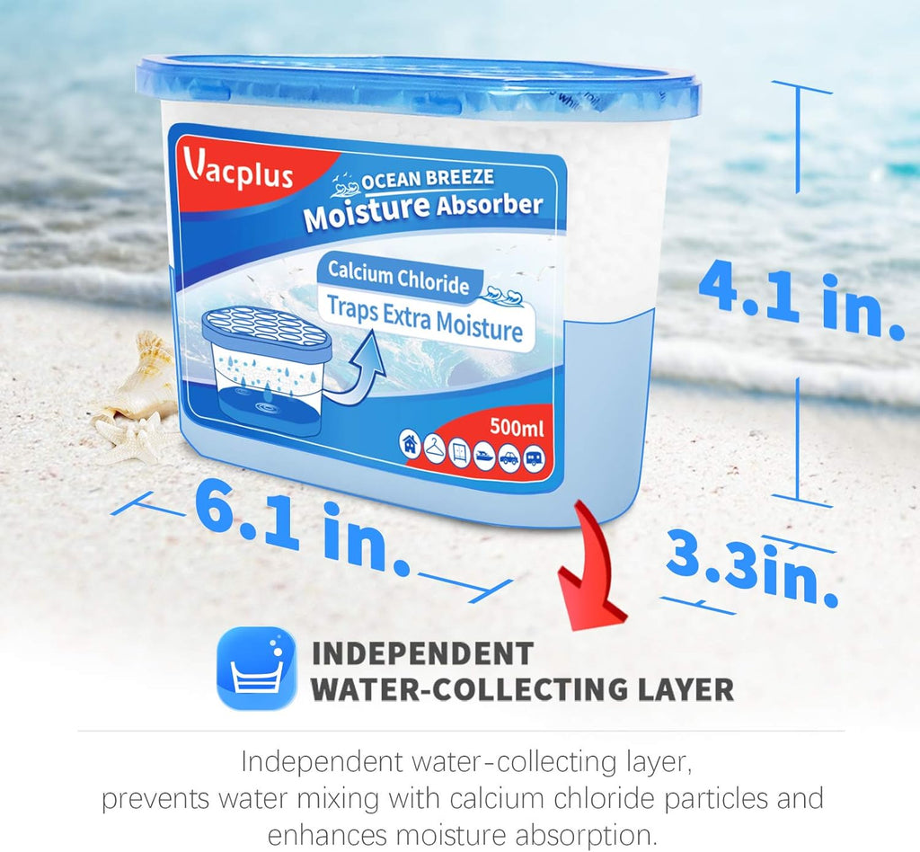 Vacplus Moisture Absorbers, 10.5 Oz Humidity Absorber Boxes Attracts Extra Moisture from Your Bathroom, Closet, Kitchen & Study, Dehumidifier, Odor Eliminator for Closet (Ocean Scent), 12 Packs