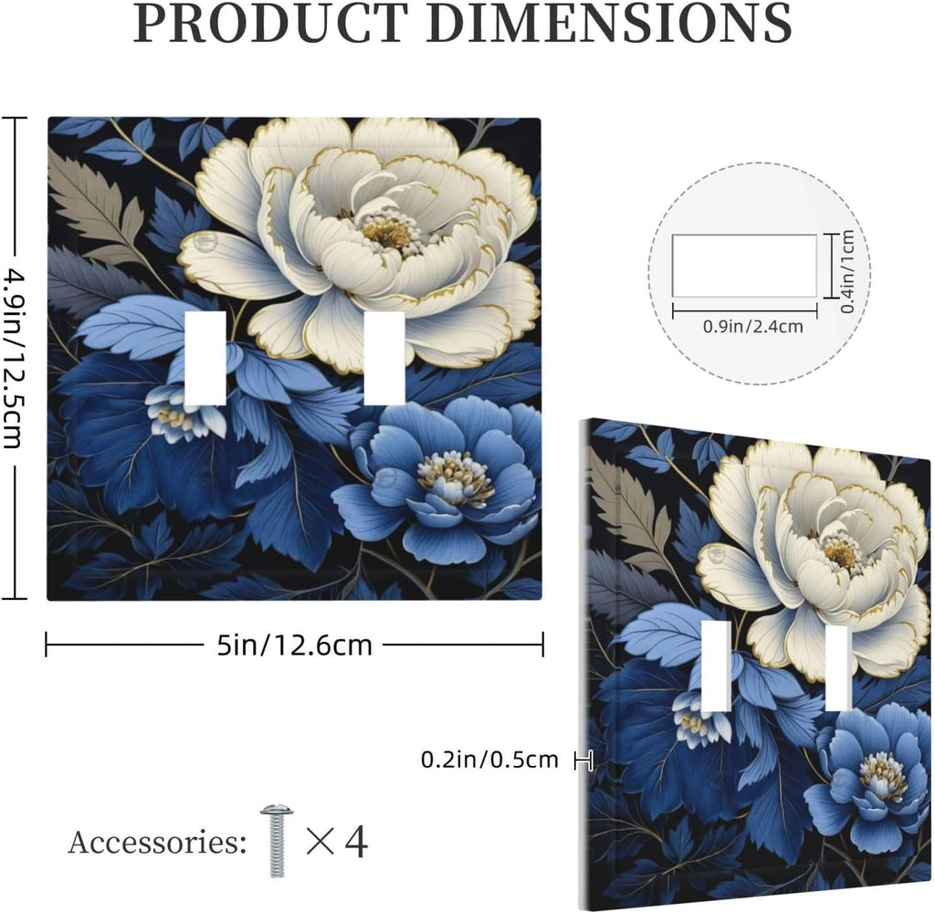 Blue White Flowers Light Switch Covers Double Toggle 2 Gang Wall Plate Dual Decorative Switchplate Electrical Faceplate for Farmhouse Decor