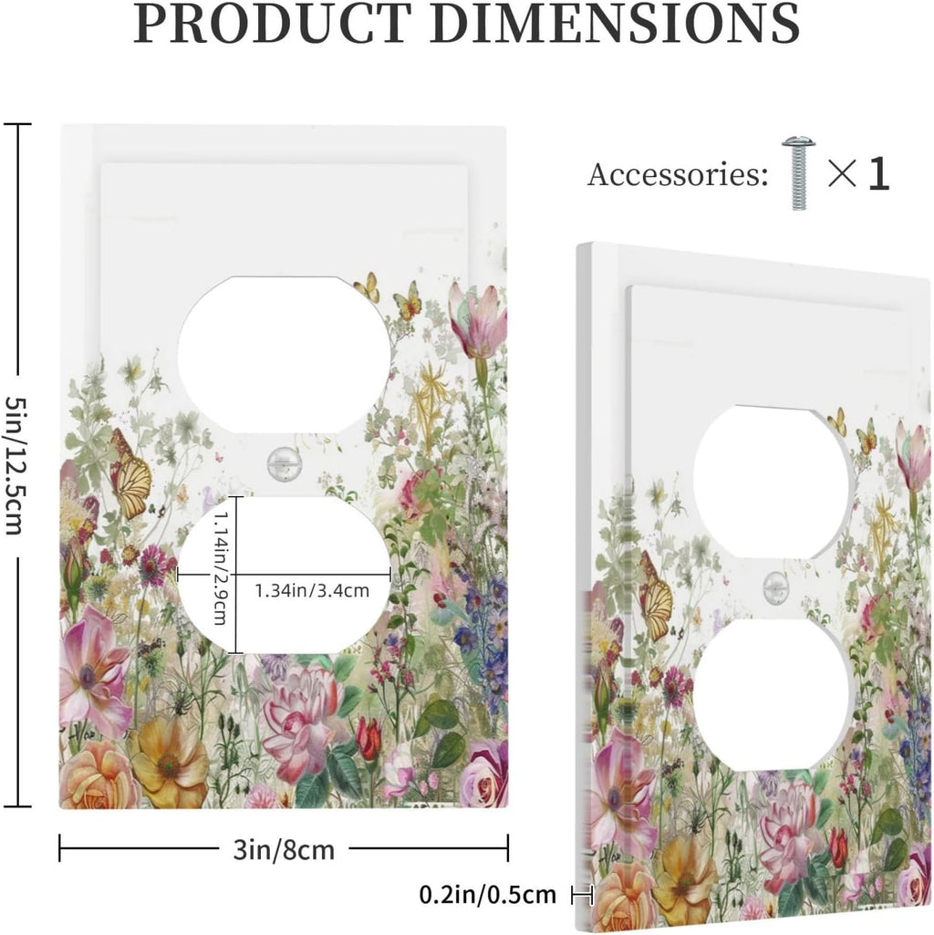 Outlet Covers Boho Wildflower Colorful Floral Butterfly 1 Gang Duplex Light Switch Cover Decorative Switch Plates Electrical Receptacle Faceplate Wall Plate For Bed Room Living Room