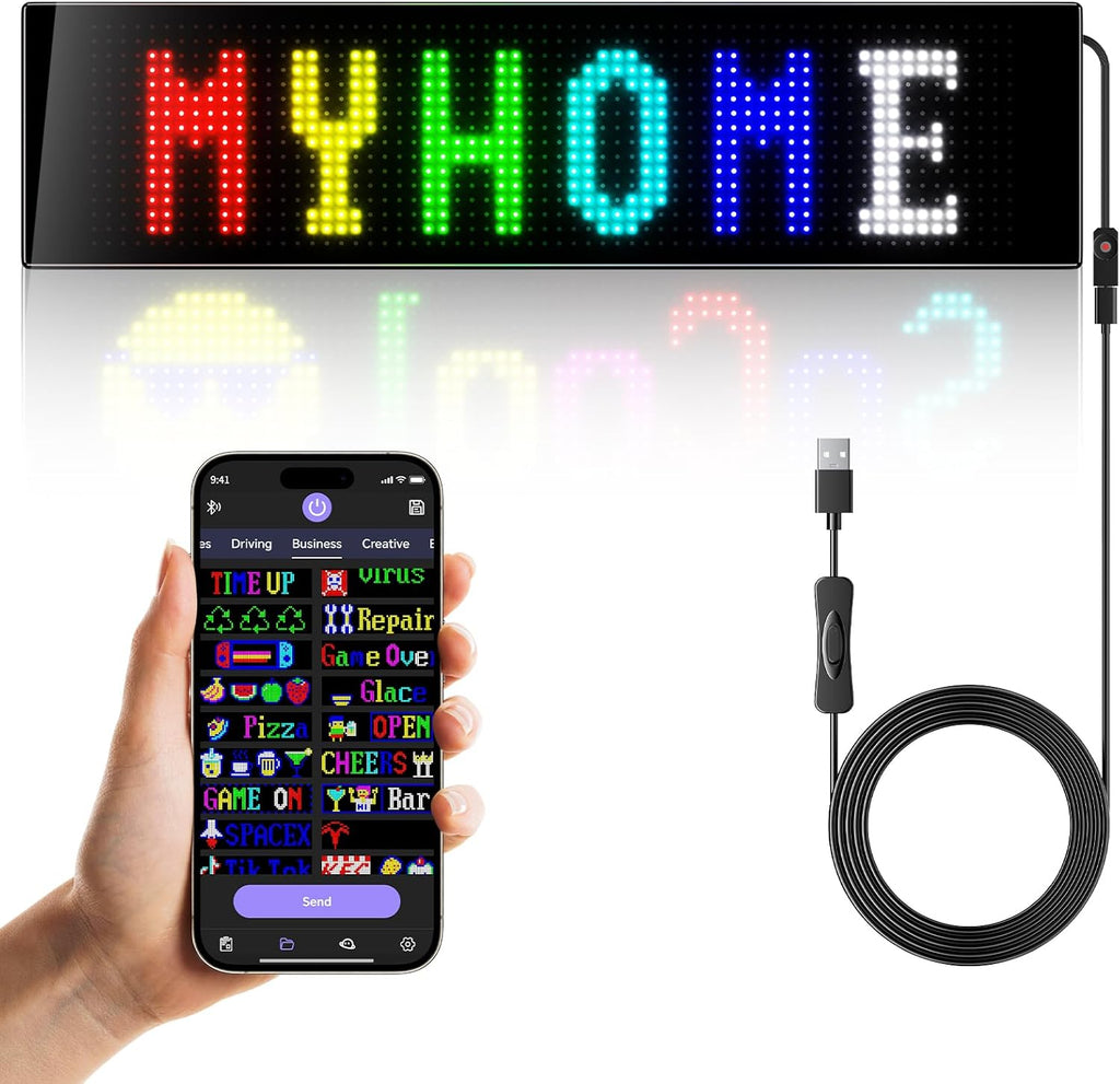 GOTUS Programmable LED Sign,Scrolling Flexible Digital Signs,LED Car Sign,Control by Bluetooth APP Control,DIY Design Text, Patterns, Animations