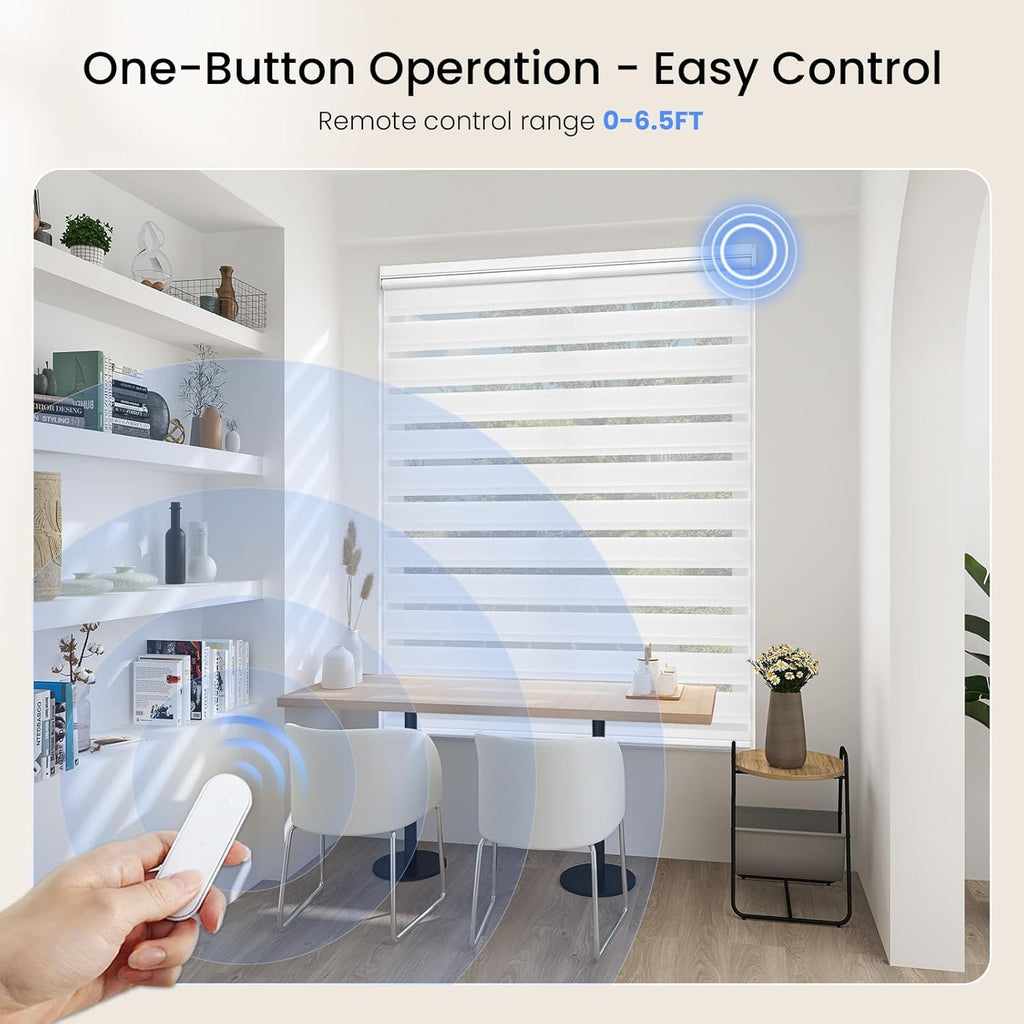 Grandekor Motorized Zebra Blinds with Remote Control,Smart Zebra Blinds for Windows,Electric Zebra Shades, White,36" W x 72" H