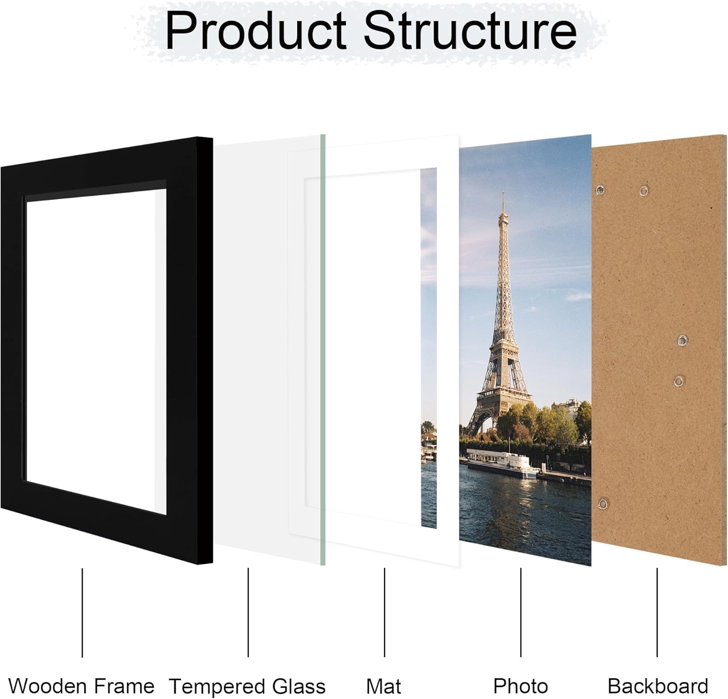 iRahmen 6x9 Picture Frame with HD Tempered Glass, Display Pictures 5x8 with Mat or 6 x 9 Without Mat, Wood Photo Frames for Tabletop and Wall Mount (Black, 1 Pack)