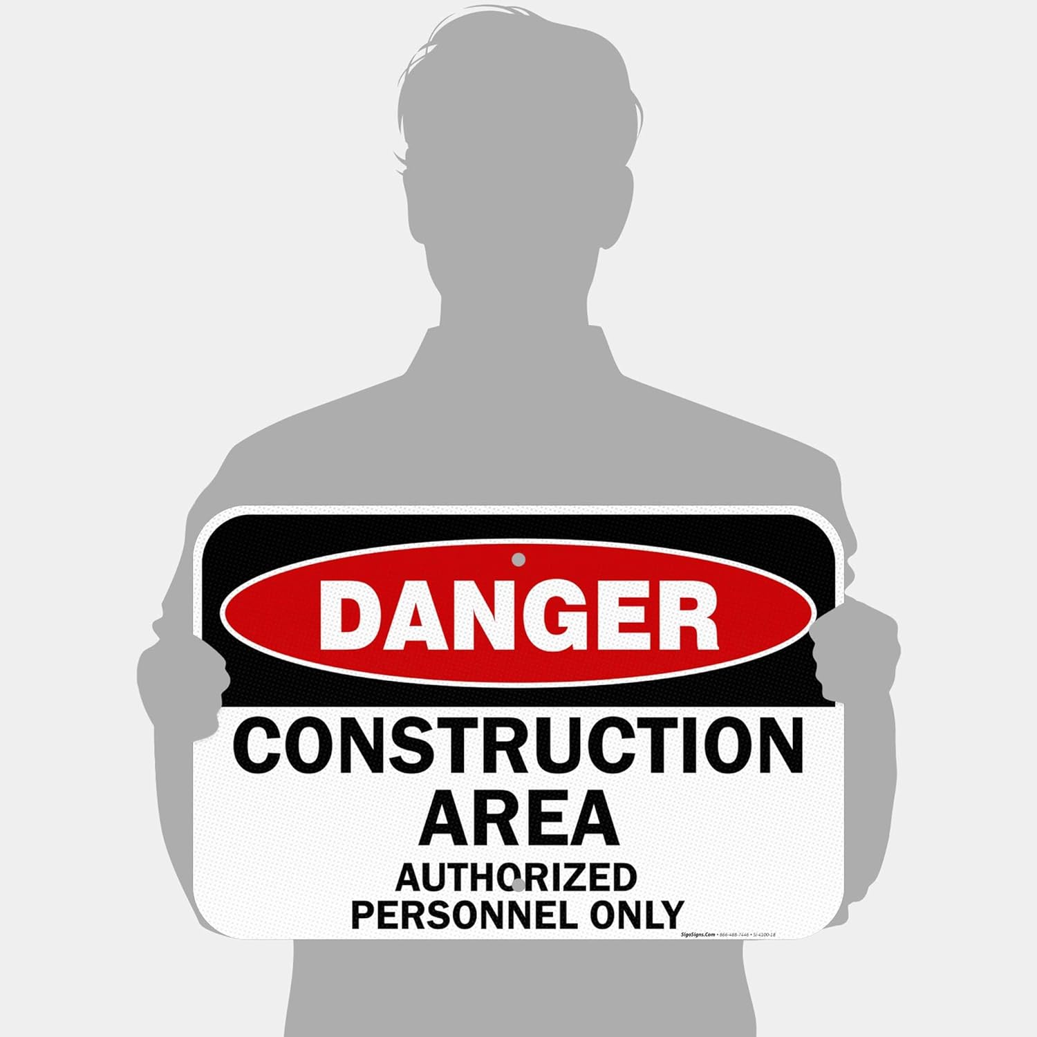 Danger Construction Area Sign, Authorized Personnel Only Sign, 12x18 Inches, 3M EGP Reflective .063 Aluminum, Fade Resistant, Easy Mounting, Indoor/Outdoor Use, Made in USA