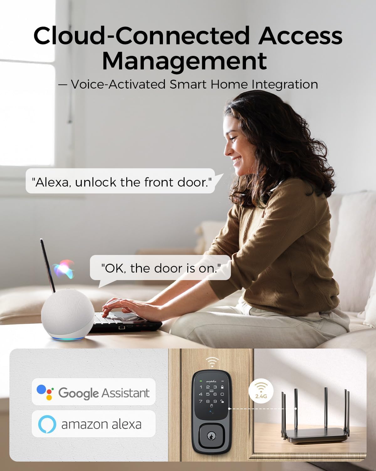 ARPHA Keyless Entry Door Lock, Palmar Vein Recognition Deadbolt with Handleset for Front Door, Built-in WiFi, Amazon Alexa, Google Assistant, App-Control, Voice Control, NFC