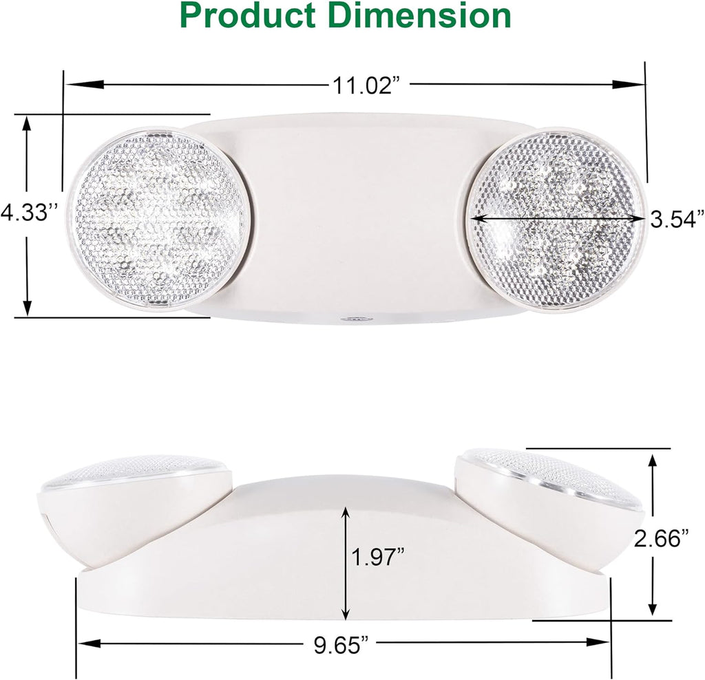 GRUENLICH LED Emergency Light, Exit Lighting Fixtures with 2 LED Bug Eye Heads and Back Up Batteries, UL 924 Qualified, 120/277 Voltage, 4-Pack