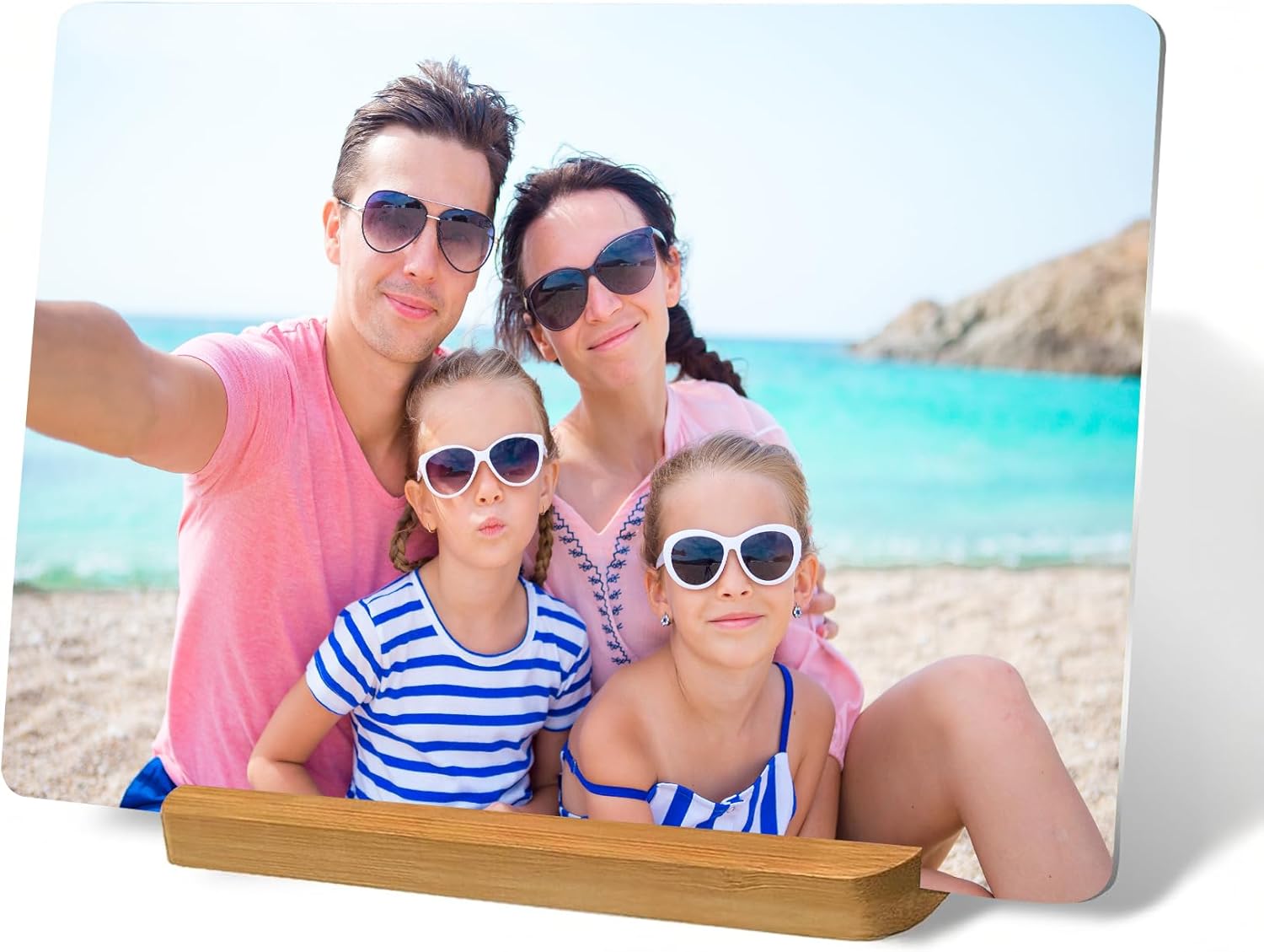 Custom Metal Photo Prints Personalized Picture Gifts with Natural Bamboo Base for Family, Friends and Lovers (Vertical)
